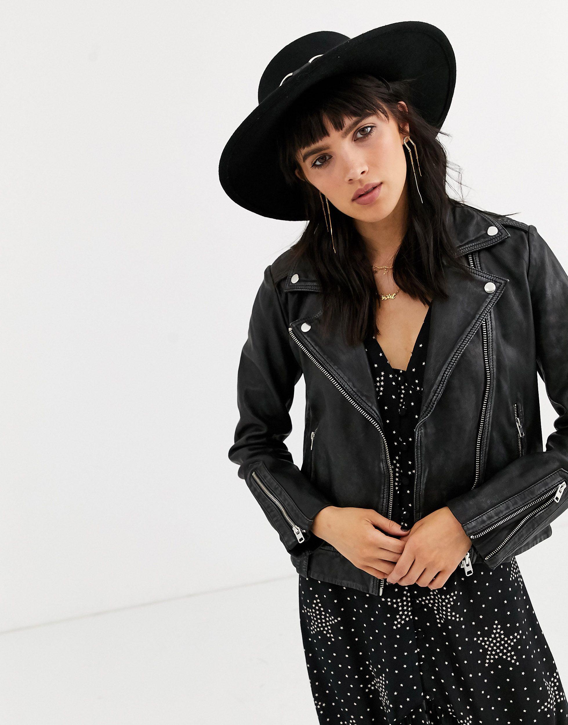 TOPSHOP Classic Real Leather Biker Jacket in Black - Save 39% - Lyst