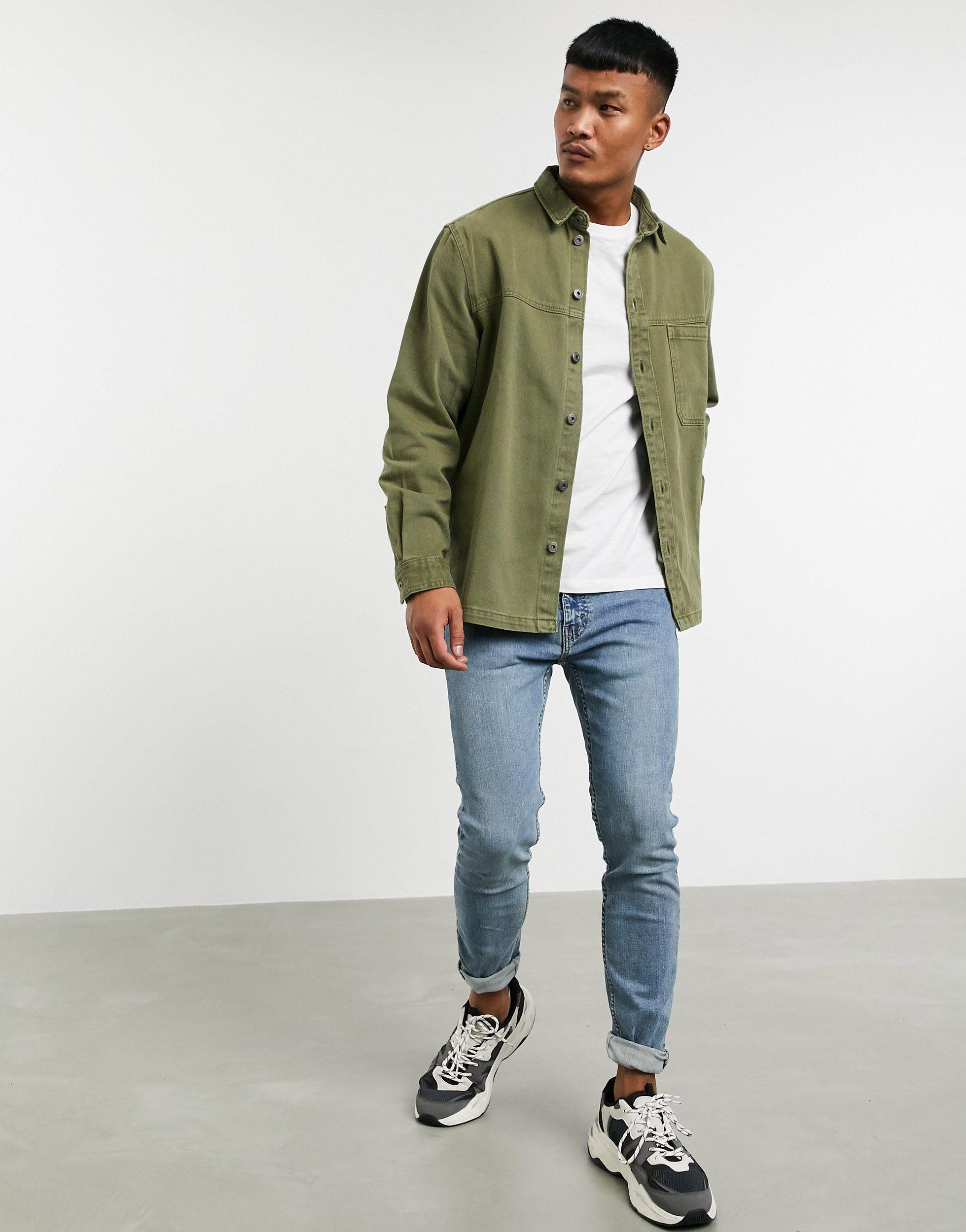 Bershka Denim Overshirt in Green for 