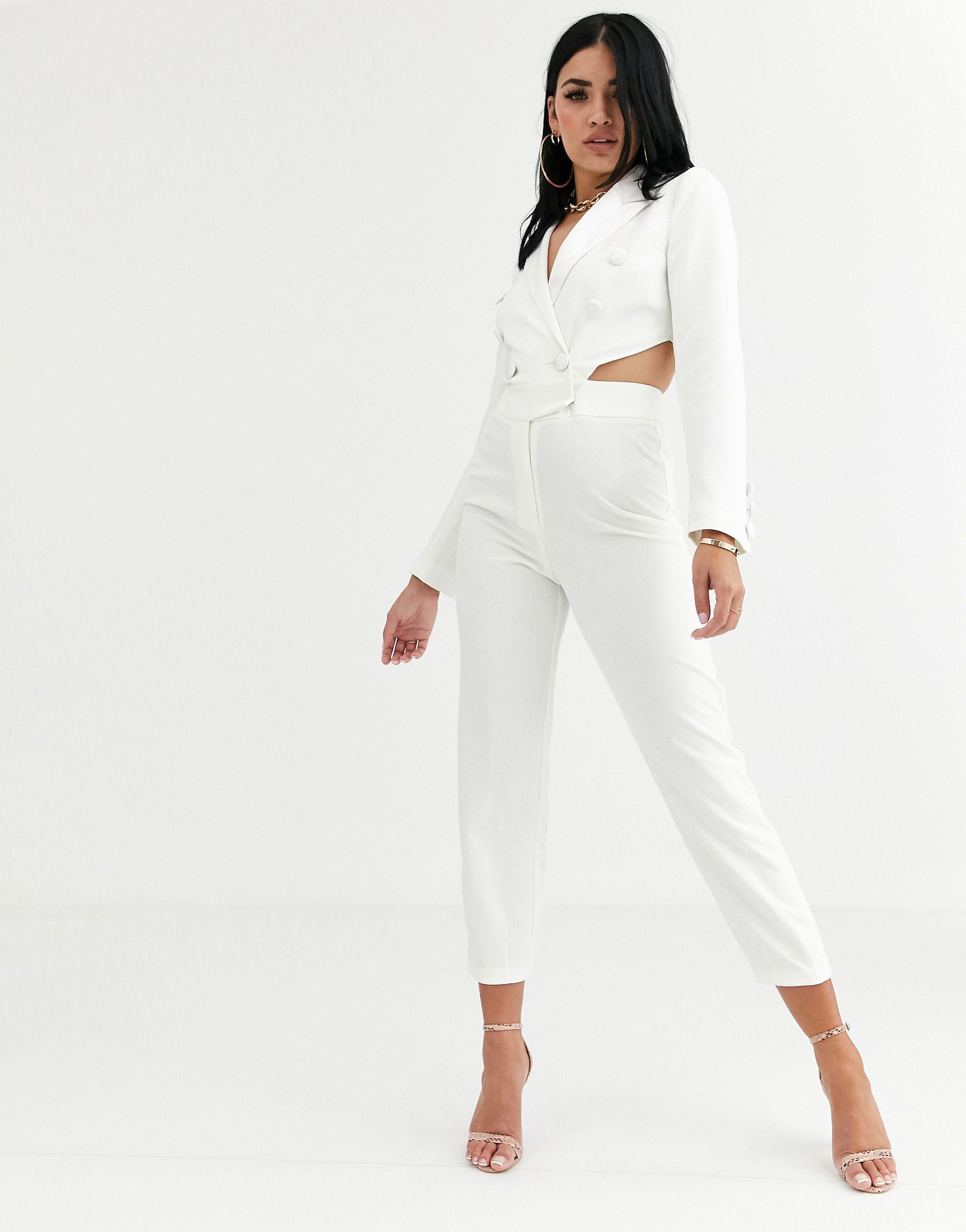 4th & Reckless Synthetic Tuxedo Jumpsuit With Cut Out Back Detail in White  - Lyst