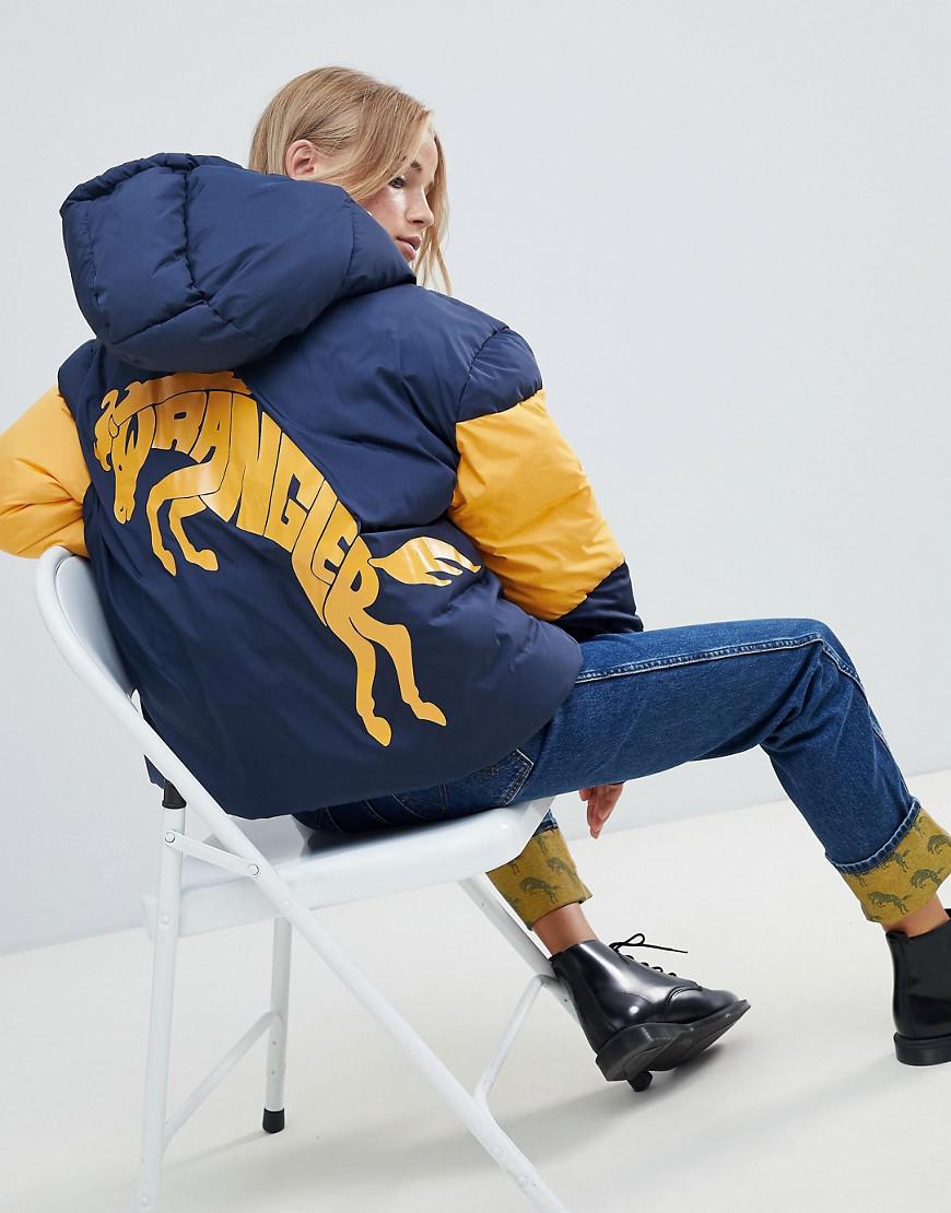 Wrangler Denim Blue & Yellow Padded Jacket | Lyst