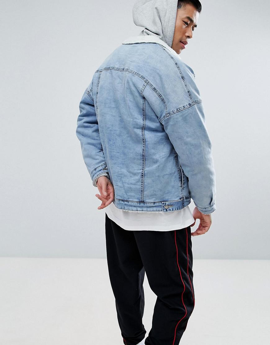 sixth june longline denim jacket with fleece lining