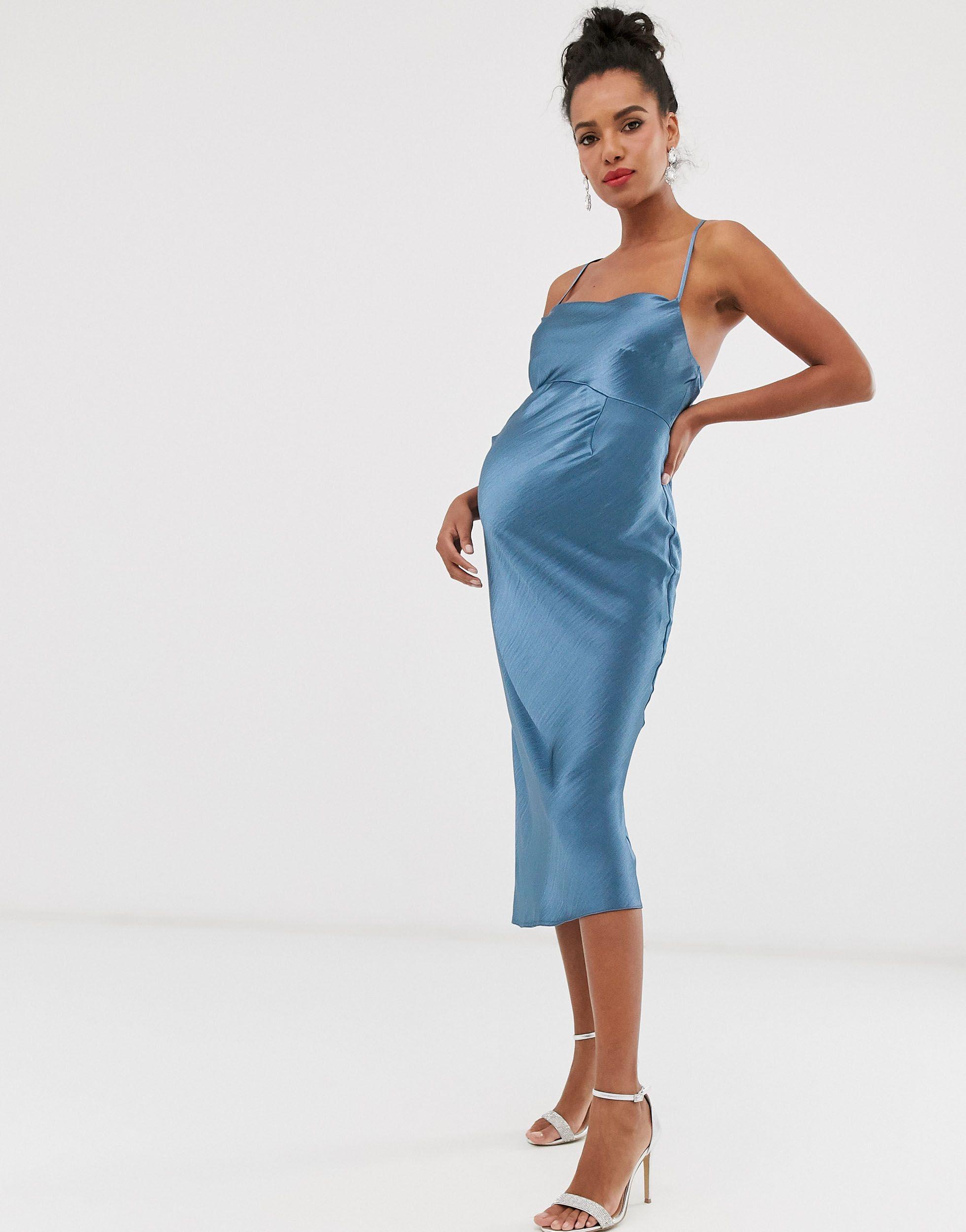 ASOS Asos Design Maternity Cami Midi Slip Dress in Blue