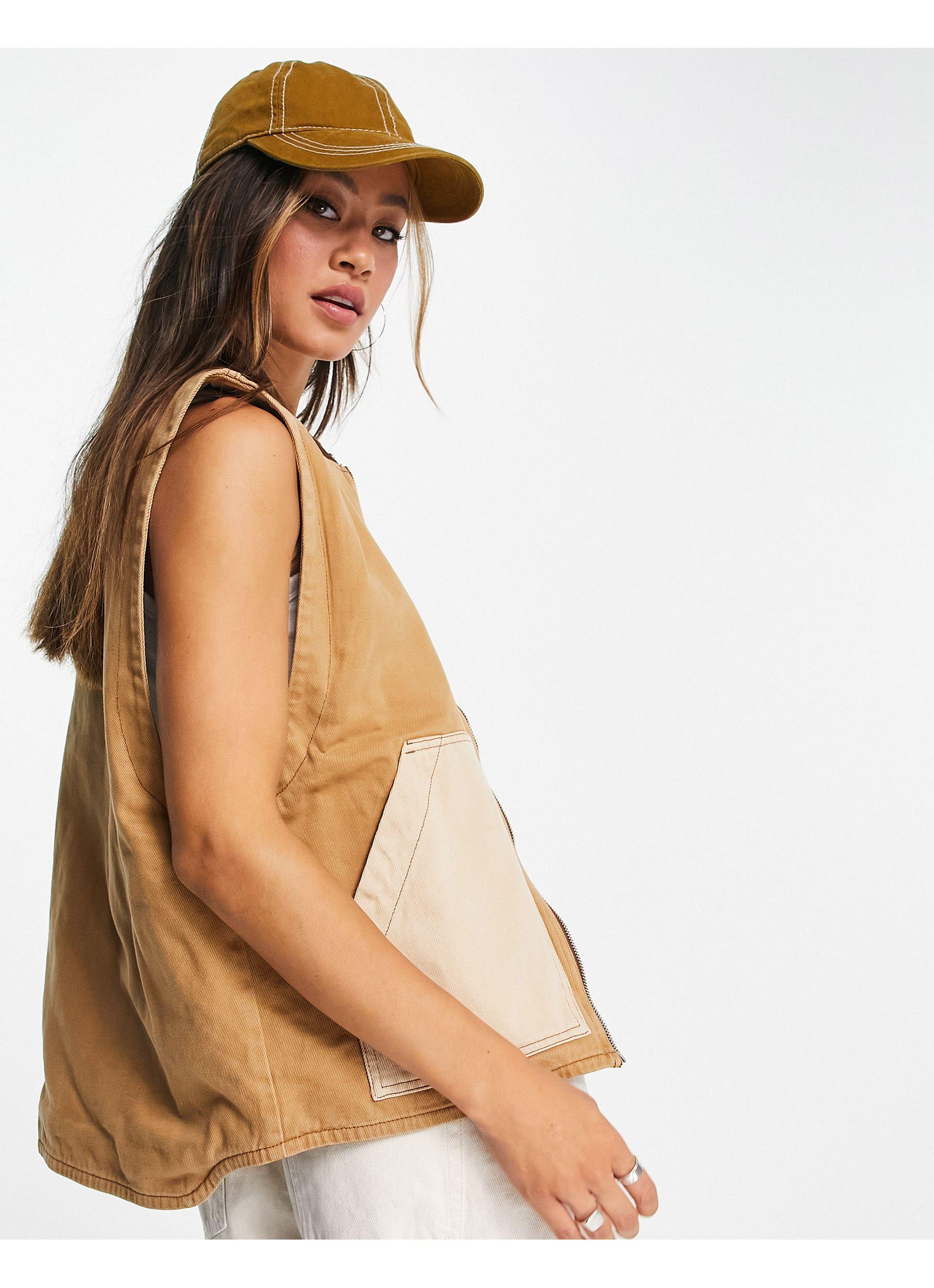 TOPSHOP Carpenter Denim Gilet in Brown 