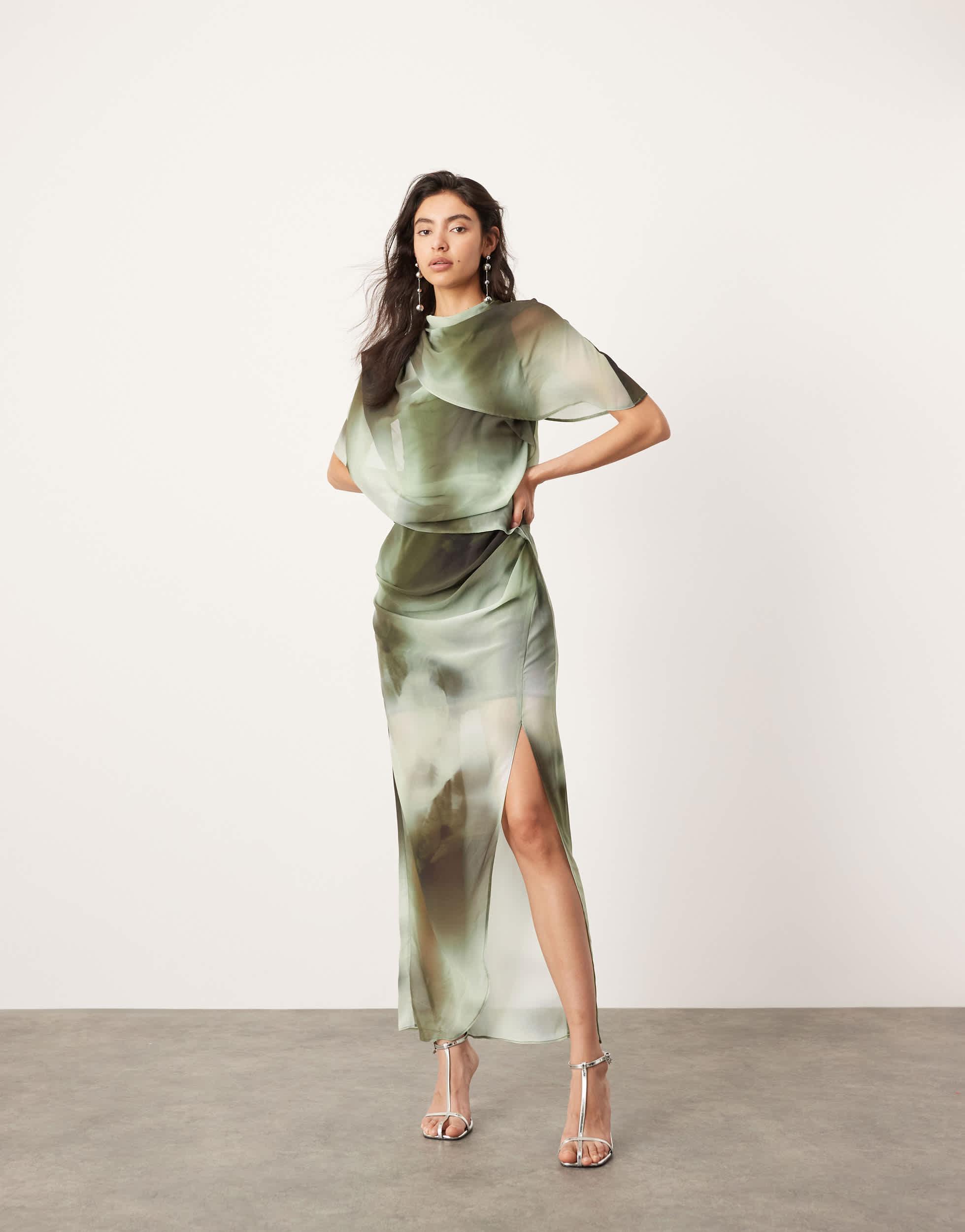 Asos edition drape asymmetric linen midi dress sale