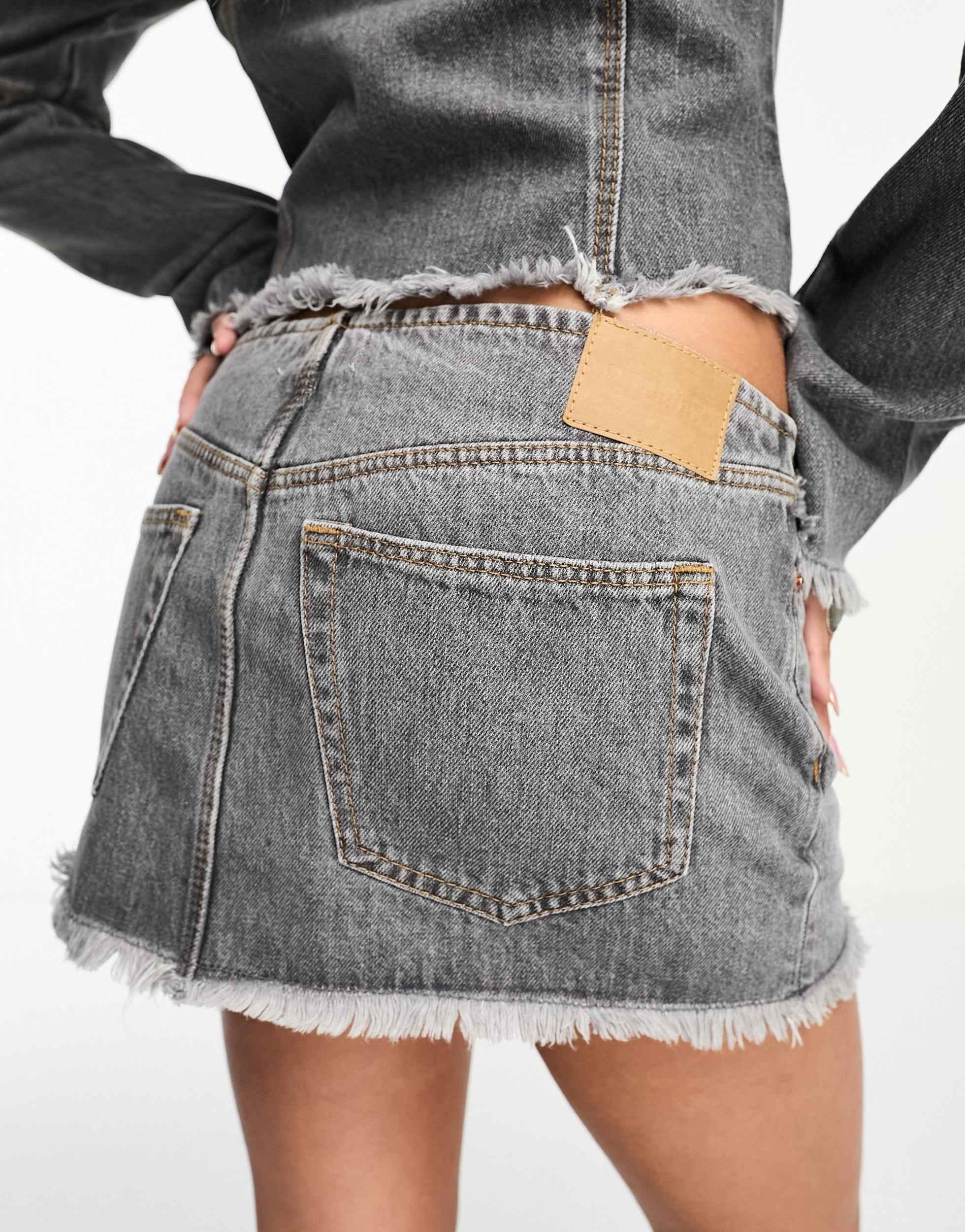 Weekday Ontario Co-ord Low Waist Denim Zip Mini Skirt in