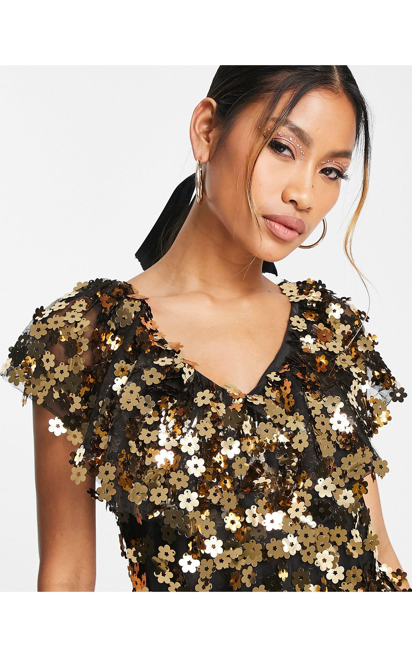 Y.A.S Flower Sequin Frill Dress in White | Lyst UK