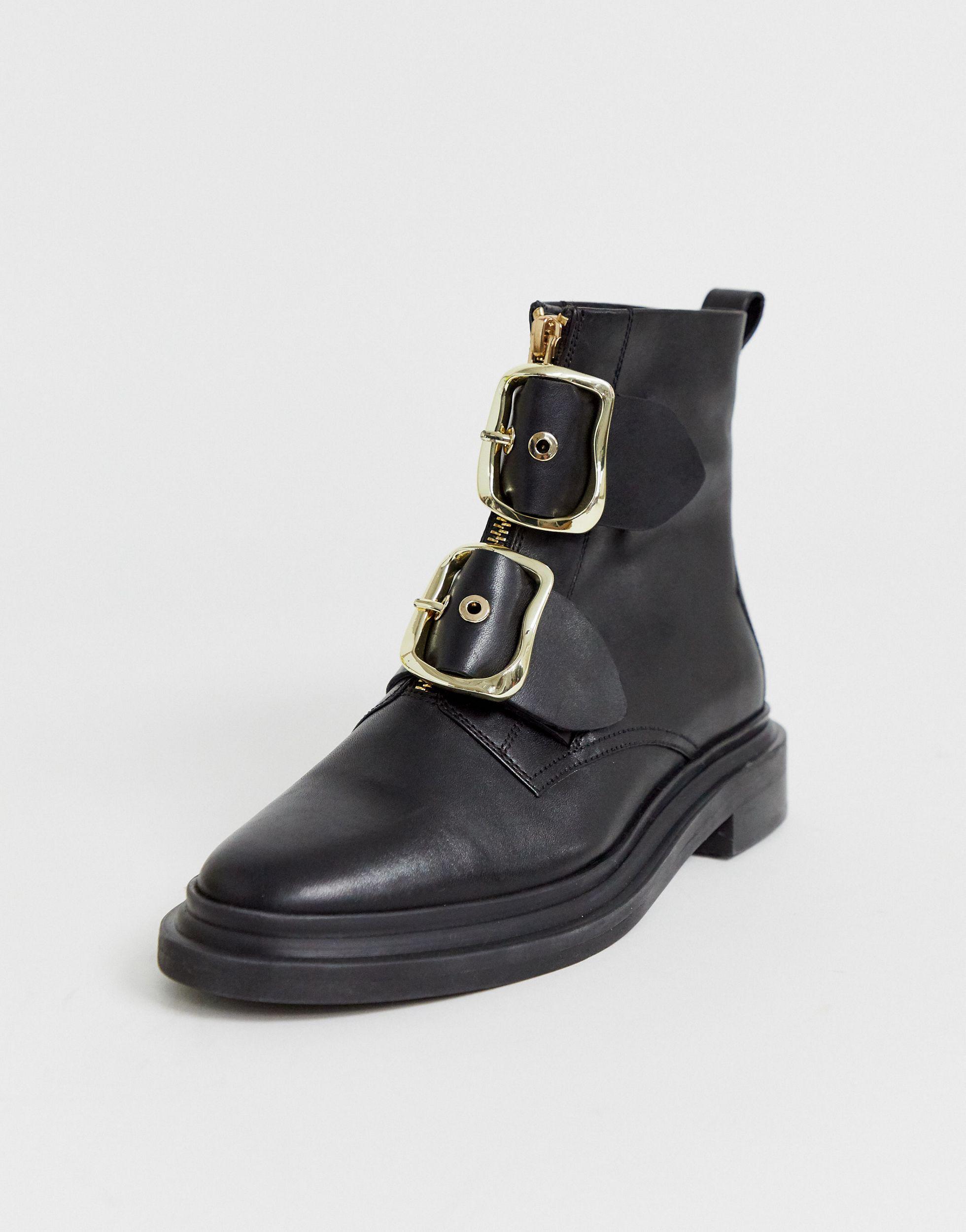 afskaffe radium Cataract ASOS Attribute Premium Leather Hardware Ankle Boots in Black - Lyst