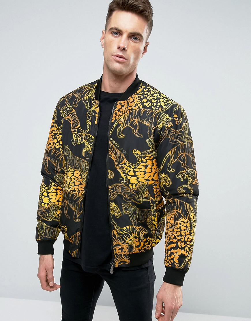 Versace Jeans Synthetic Bomber Jacket In Tiger Print in Black for Men ...