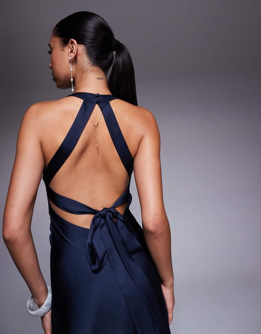 Forever New Backless Satin High Neck Maxi Dress in Blue | Lyst UK