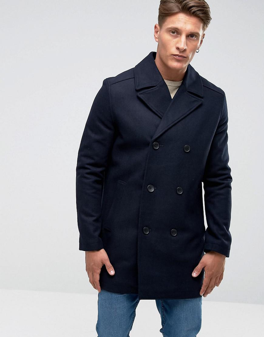 French Connection Wool Pea Coat in Navy (Blue) for Men - Lyst