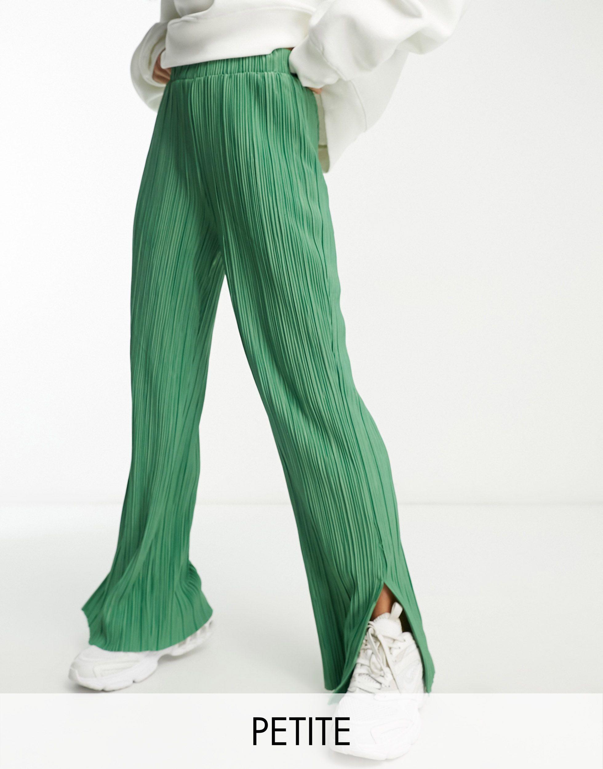 Only Petite Plisse Broek Met Wijde Pijpen in het Groen Lyst NL