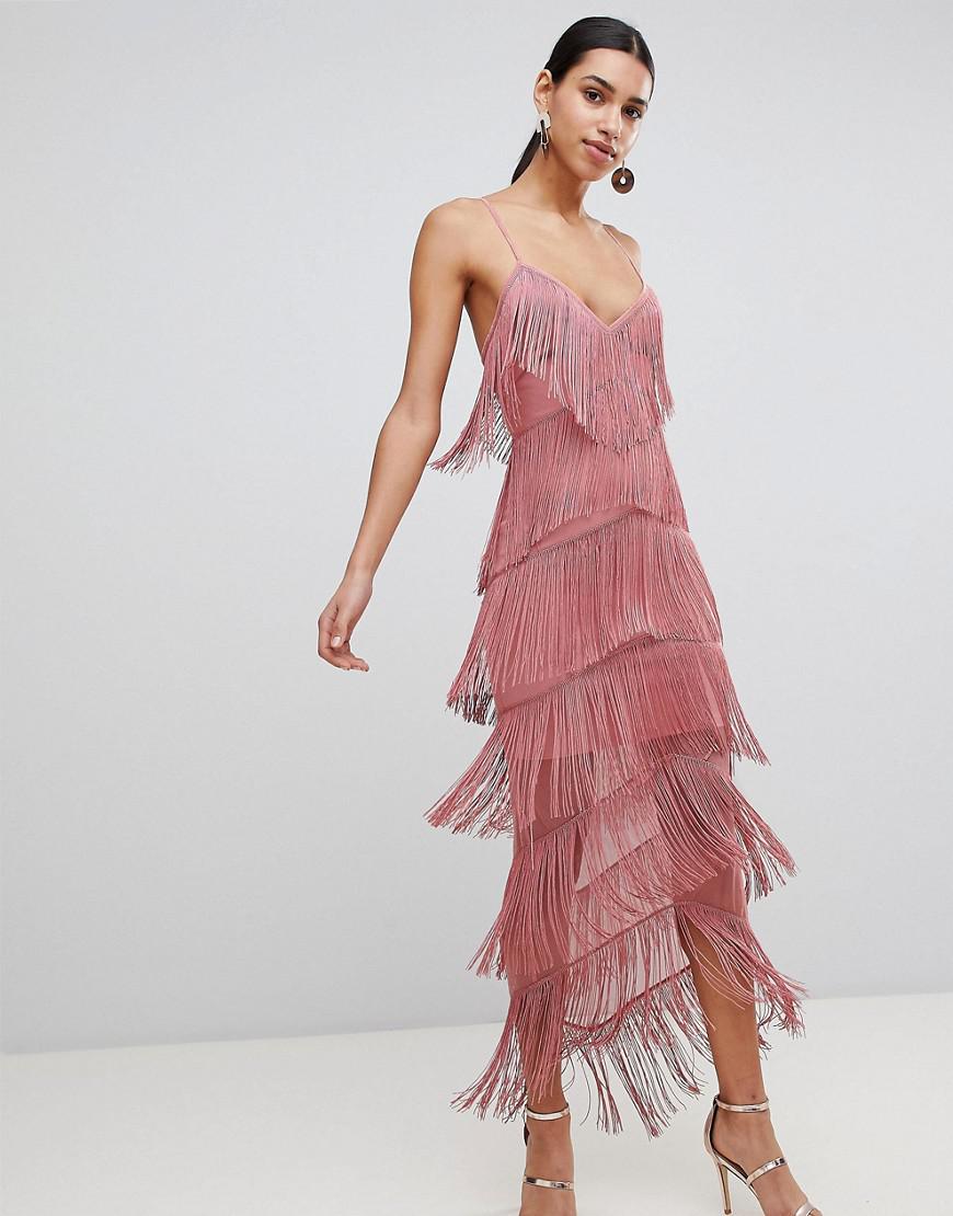 ASOS Asos Fringe Mesh Strappy Maxi Bodycon Dress in Orange Lyst