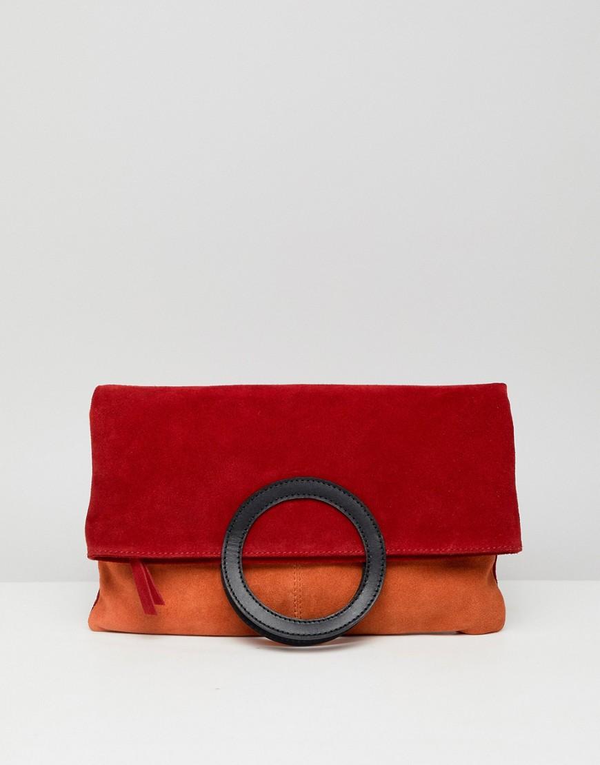 red suede clutch bag