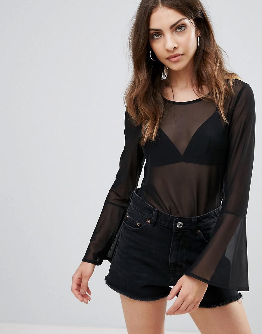 ONLY Mesh Bell Sleeve Top in Black