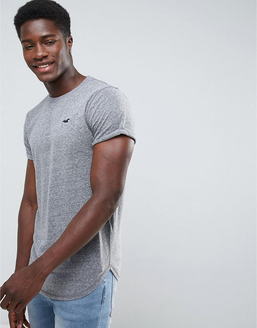 Hollister Crew T-shirt Slim Fit Scallop Hem Icon Logo In Gray for Men | Lyst