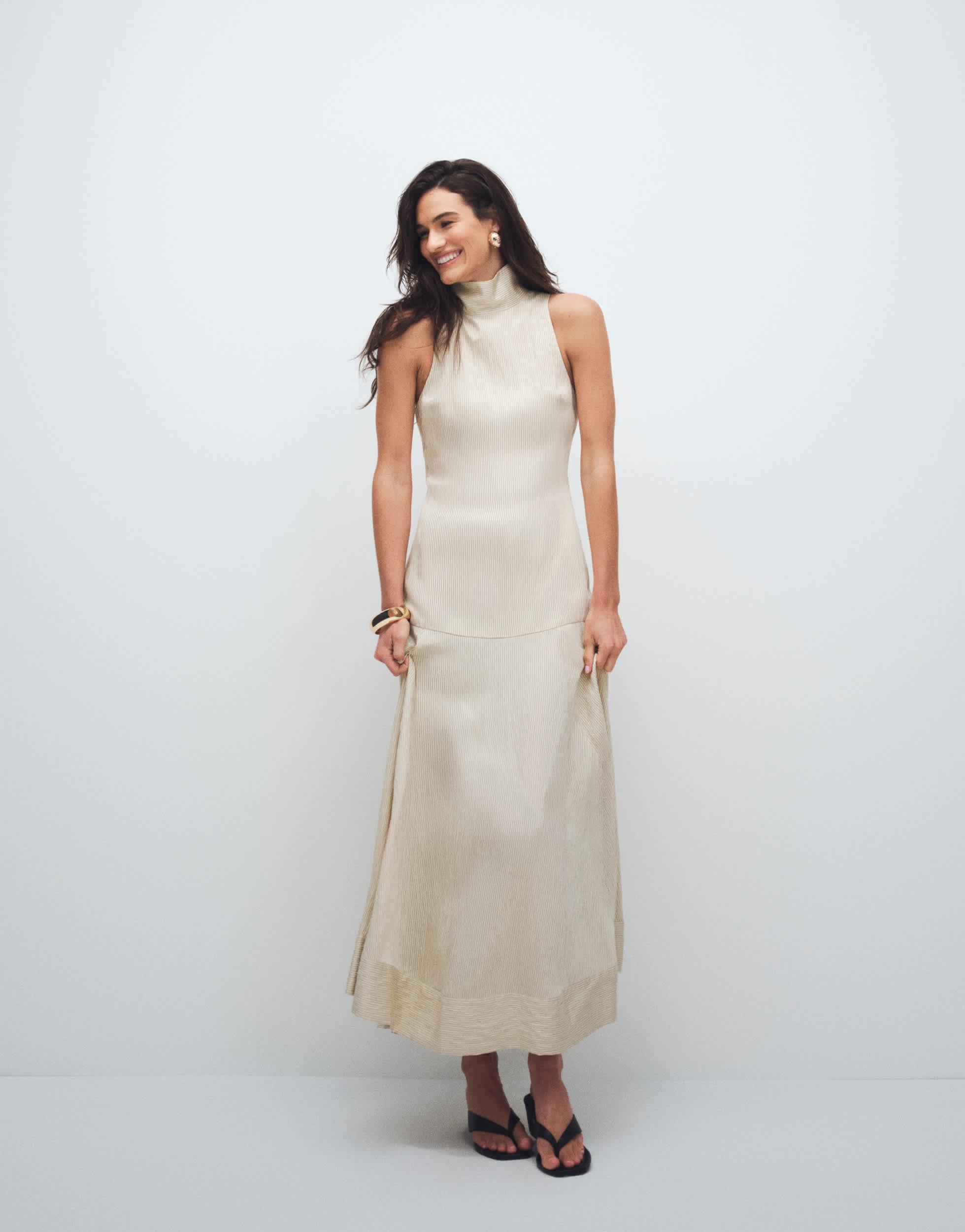 TOPSHOP High Neck Dropped Waist Maxi Dress in White | Lyst TOPSHOP High Neck Dropped Waist Maxi Dress in White | Lyst