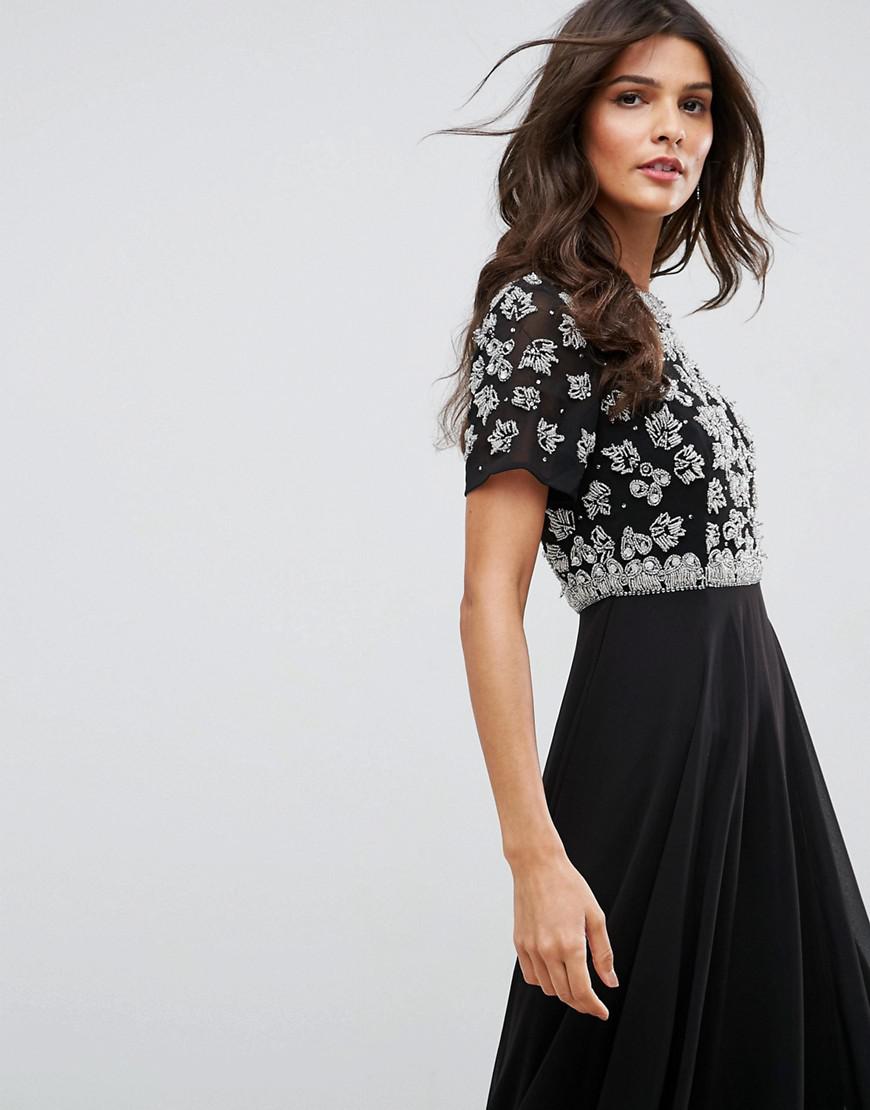 ASOS Floral Embellished Short Sleeve Maxi Dress in Black | Lyst