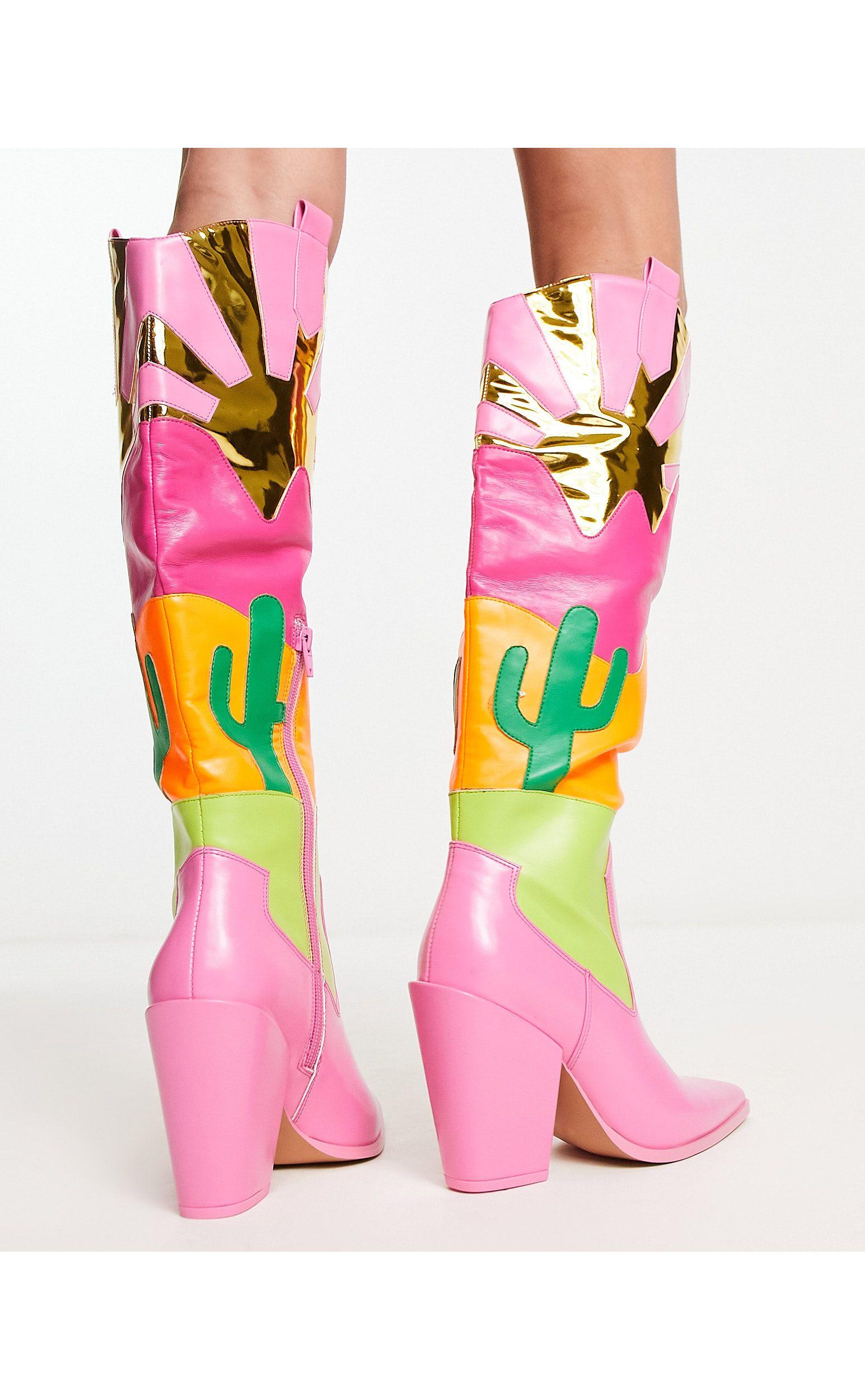 Public Desire Exclusive Dolly Novelty Western Boots in Pink | Lyst