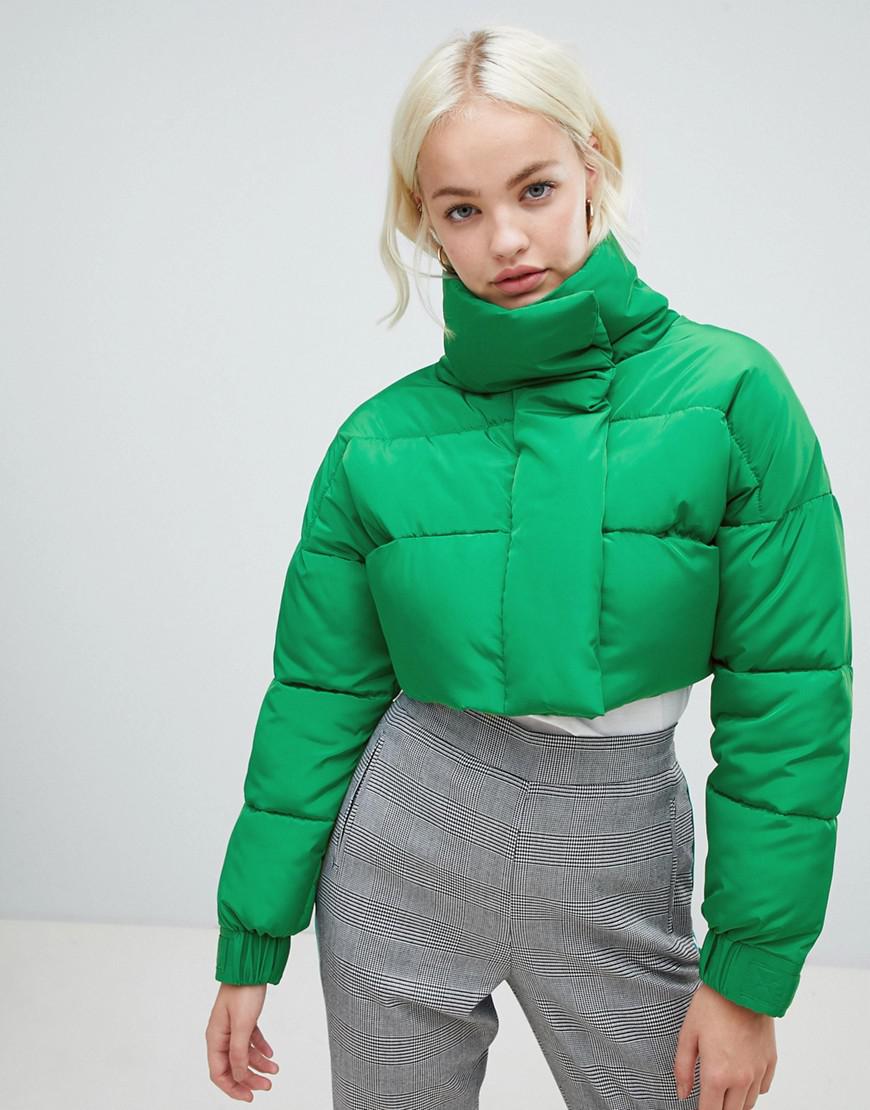 ASOS Cropped Puffer Jacket in Green | Lyst