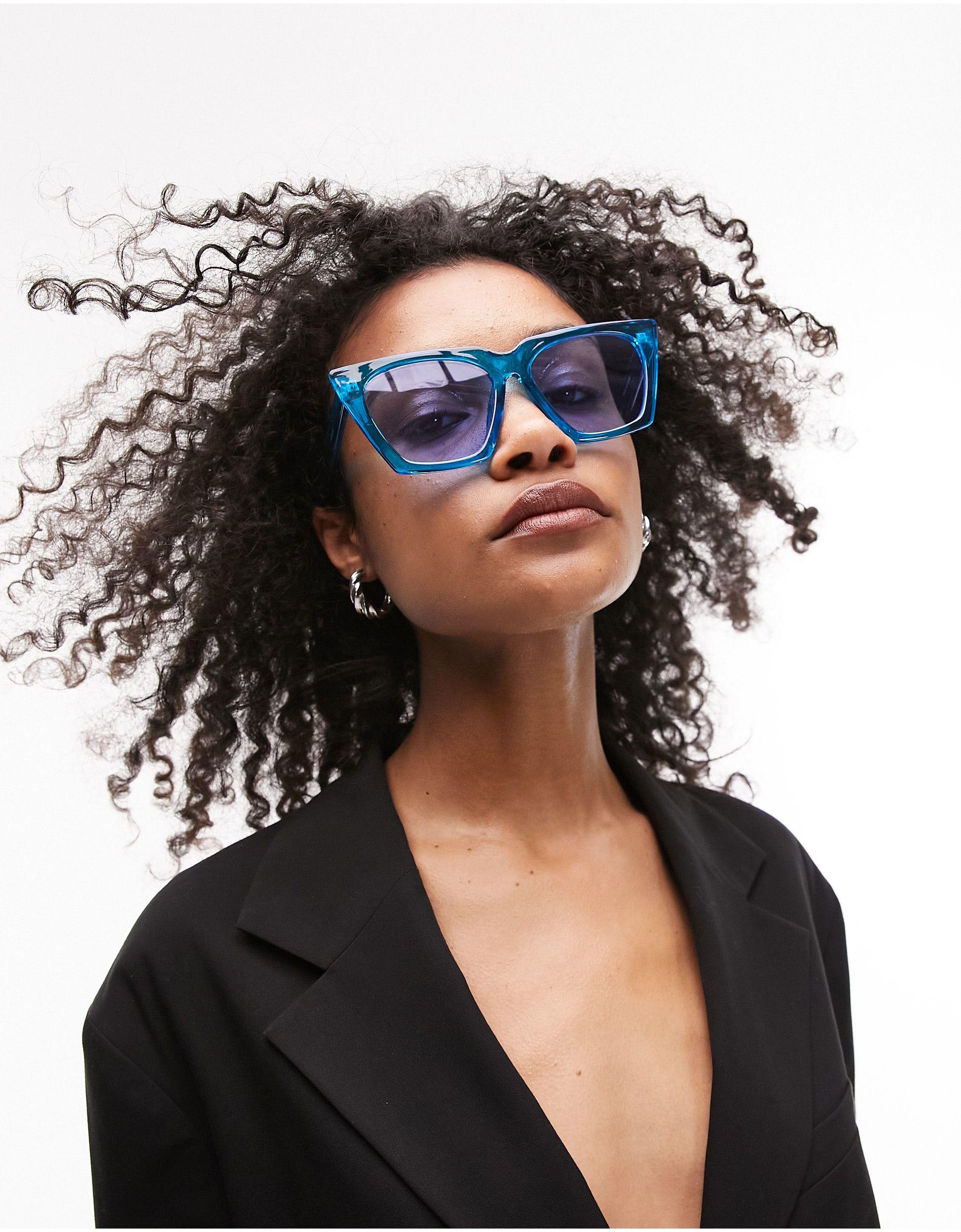 TOPSHOP Oversized Angular Cateye Sunglasses in Black | Lyst