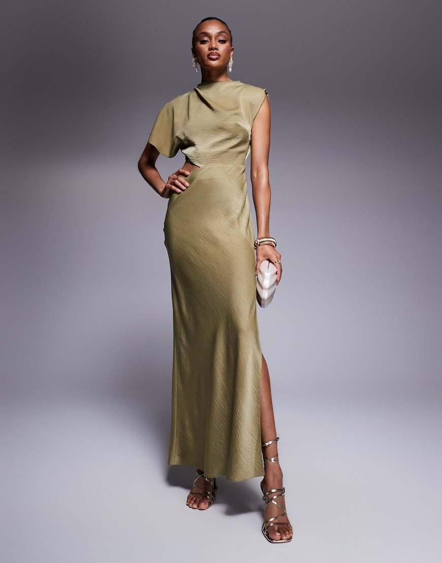 drape asymmetric midi dress in satin Victoria Beckham Posy Eclipse Asymmetric Drape Satin Midi Dress