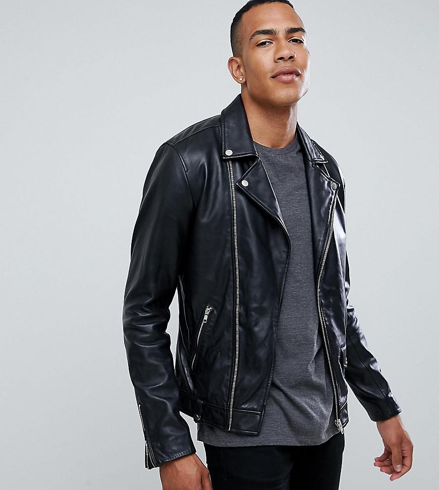 barney's originals real leather zipped biker jacket