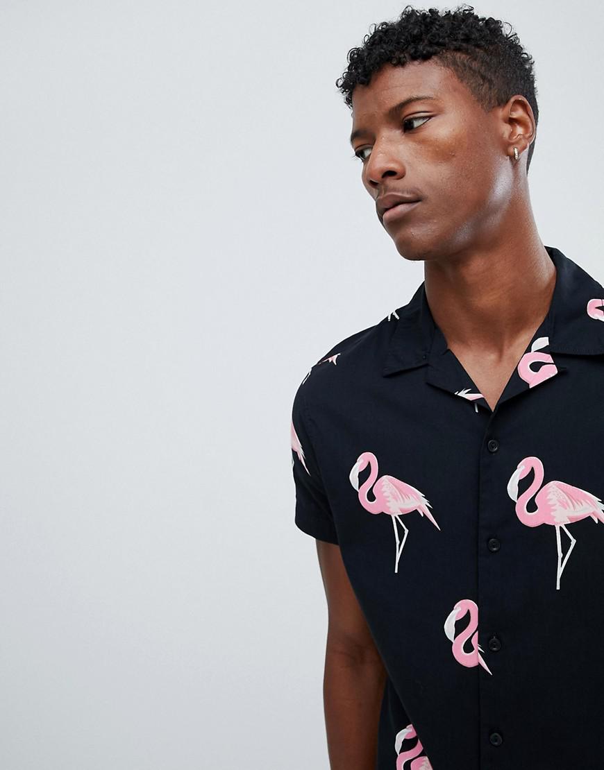 Jack & Jones Denim Originals Short Sleeve Shirt With Revere Collar In  Flamingo Print in Black for Men - Lyst