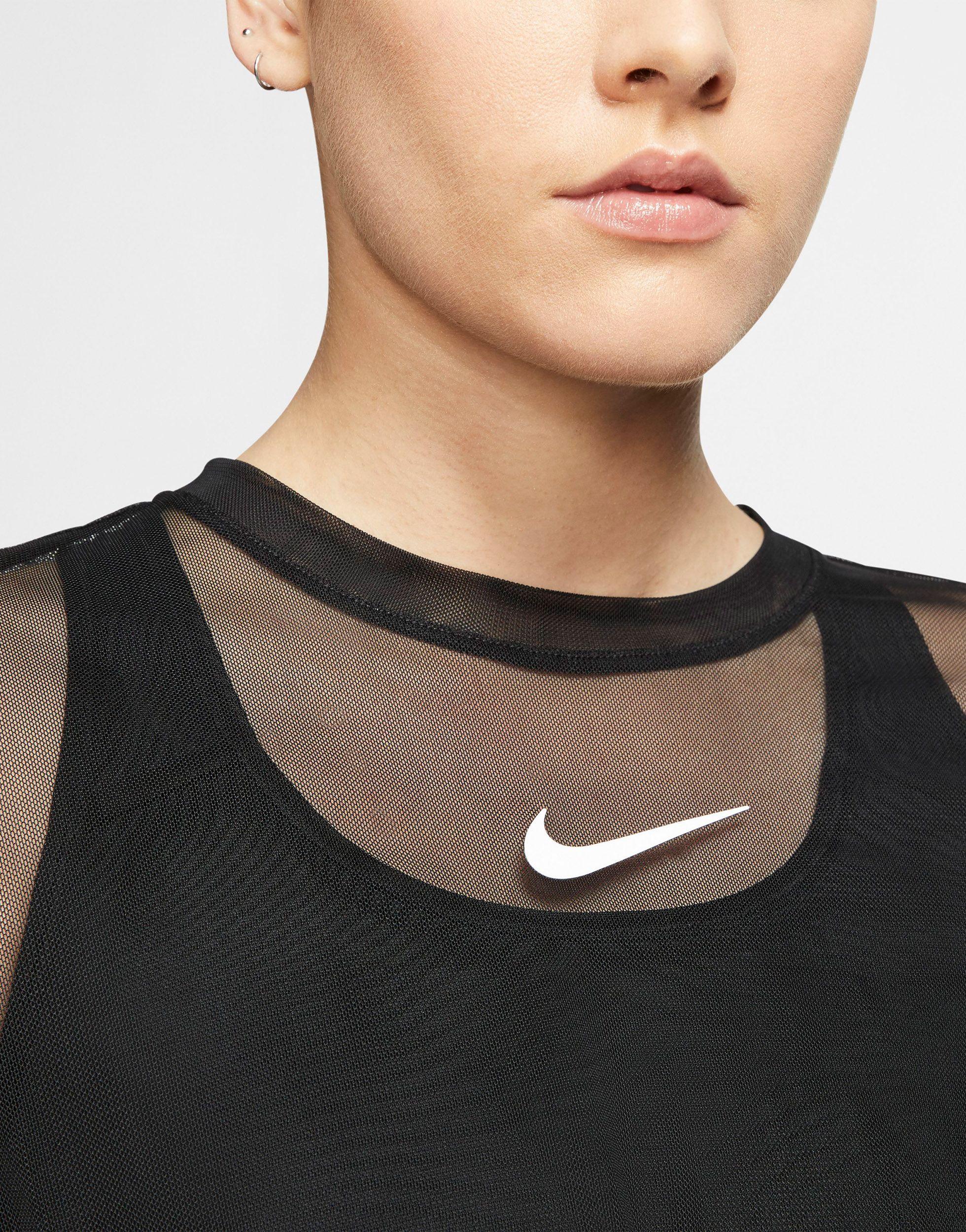 Nike Mesh Tie Front Crop T-shirt in Black | Lyst
