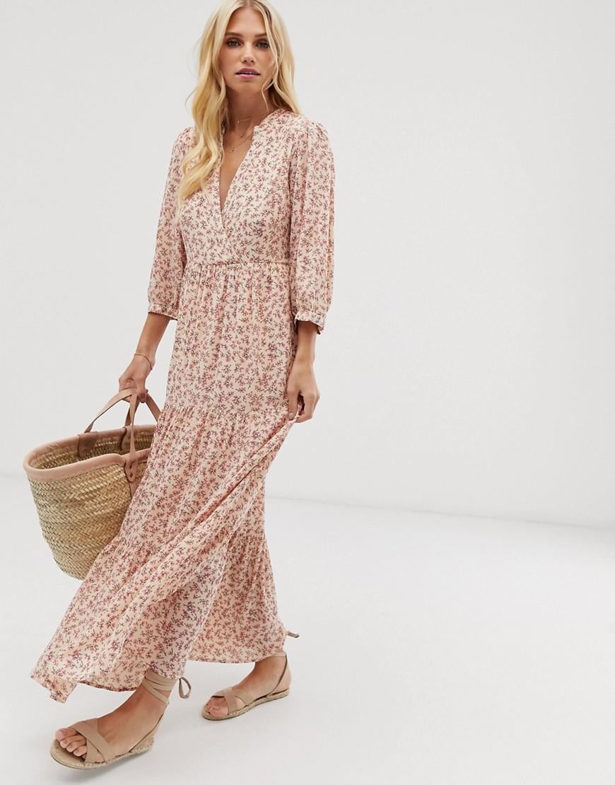 Y.A.S Leather Floral Print Maxi Smock Dress in Pink | Lyst Canada