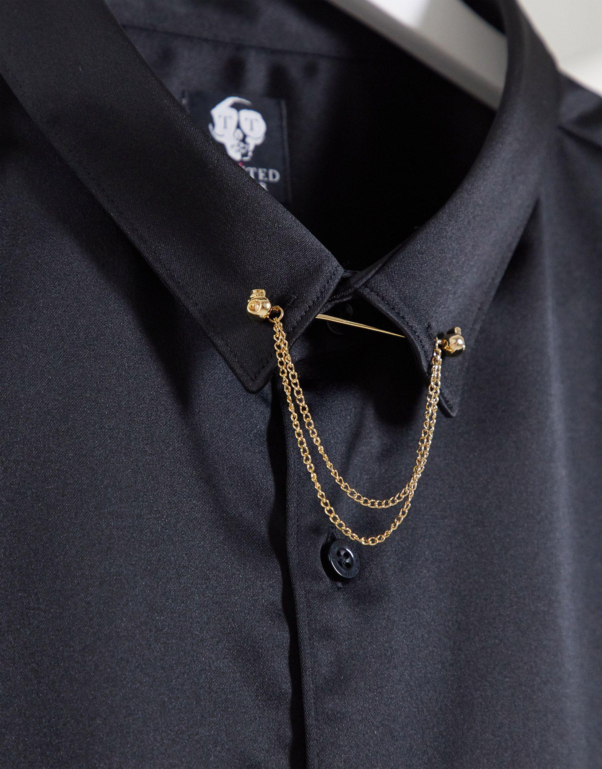 Camisa de talla grande negra entallada con doble cadena en el cuello de  raso de Twisted Tailor de hombre de color Negro | Lyst