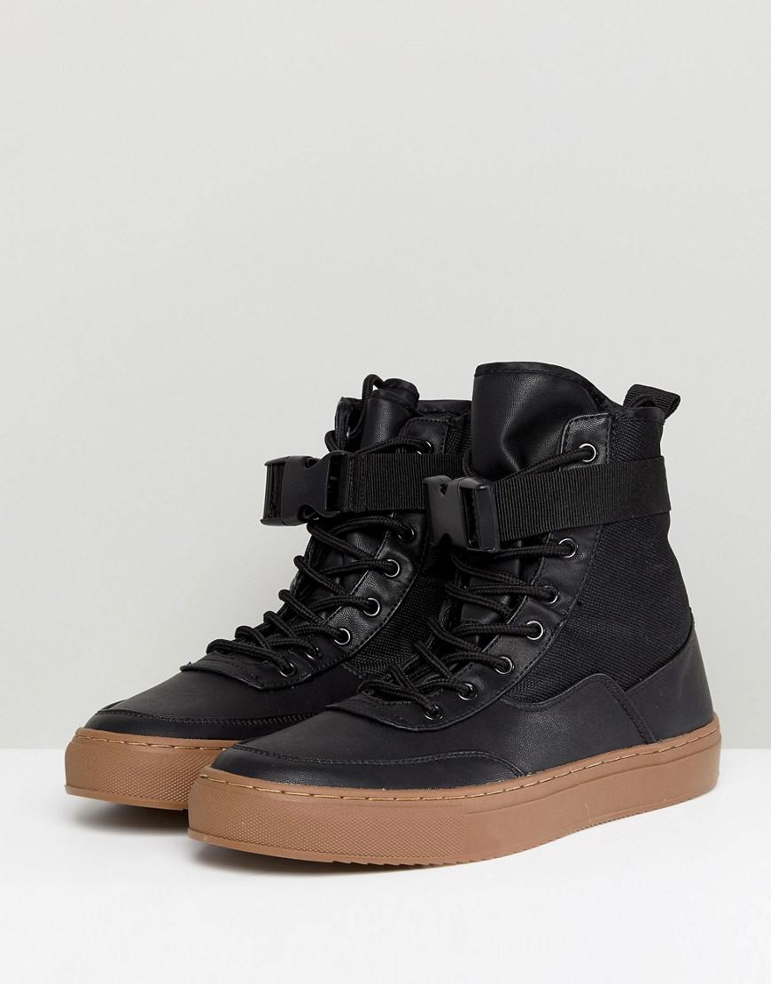 ASOS Denim High Top Trainer Boots In Black With Gum Sole for Men | Lyst