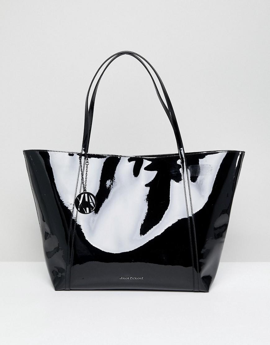 Armani Exchange Leather Black Patent Tote Bag - Lyst