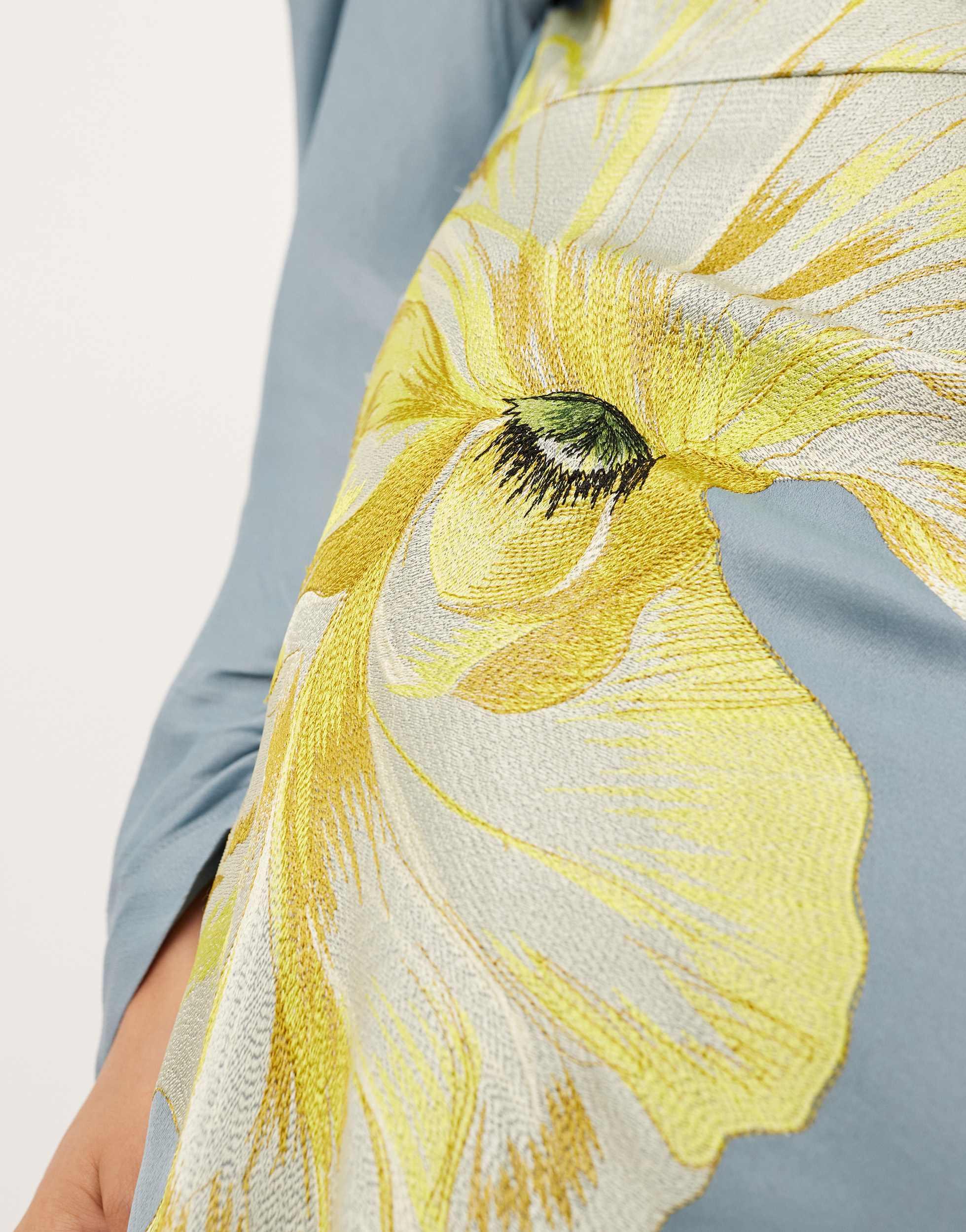 ASOS Satin Floral Embroidered Drape One Shoulder Midi Dress in Blue | Lyst