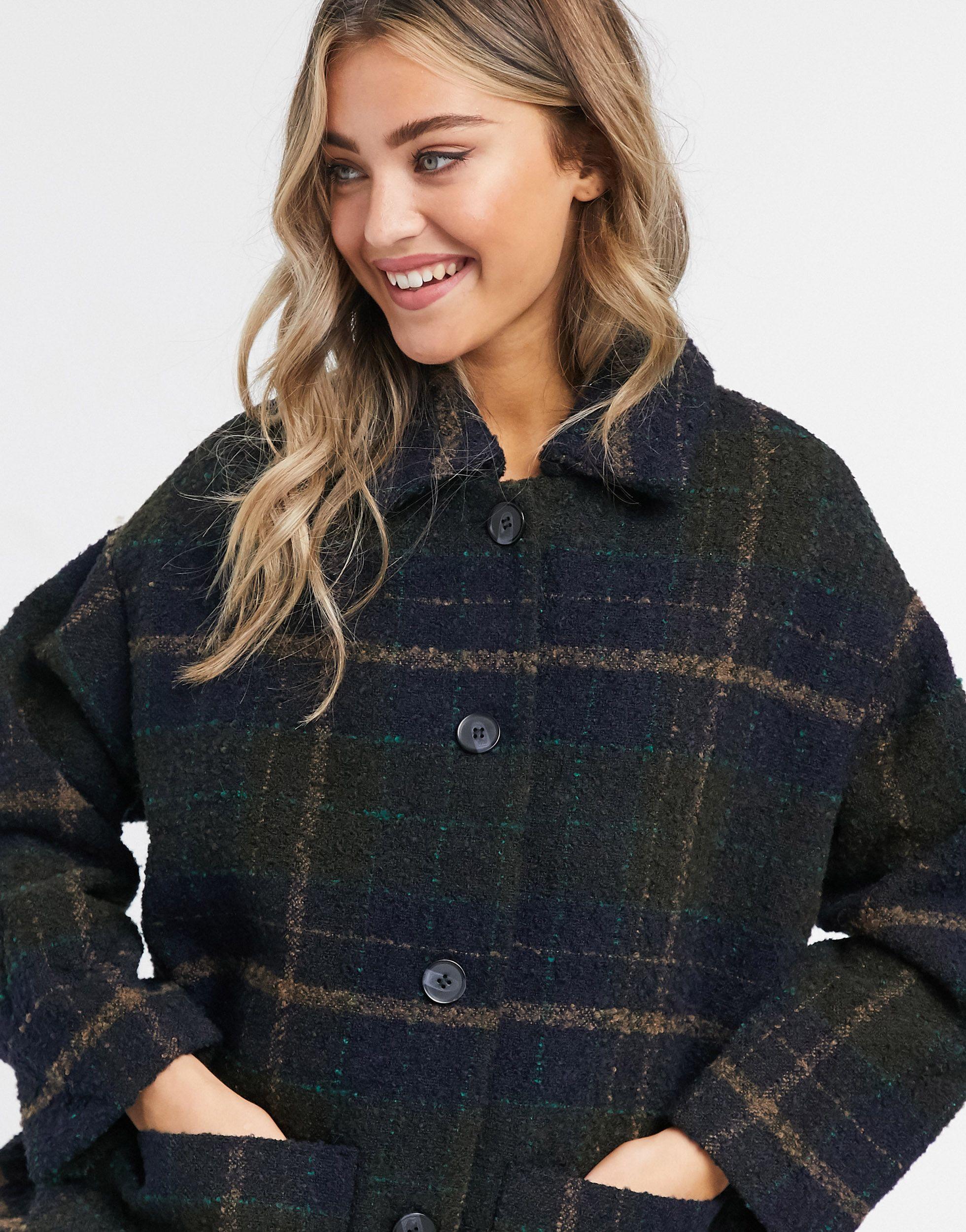 Monki Nimra Oversize Wool Check Jacket in Black - Lyst