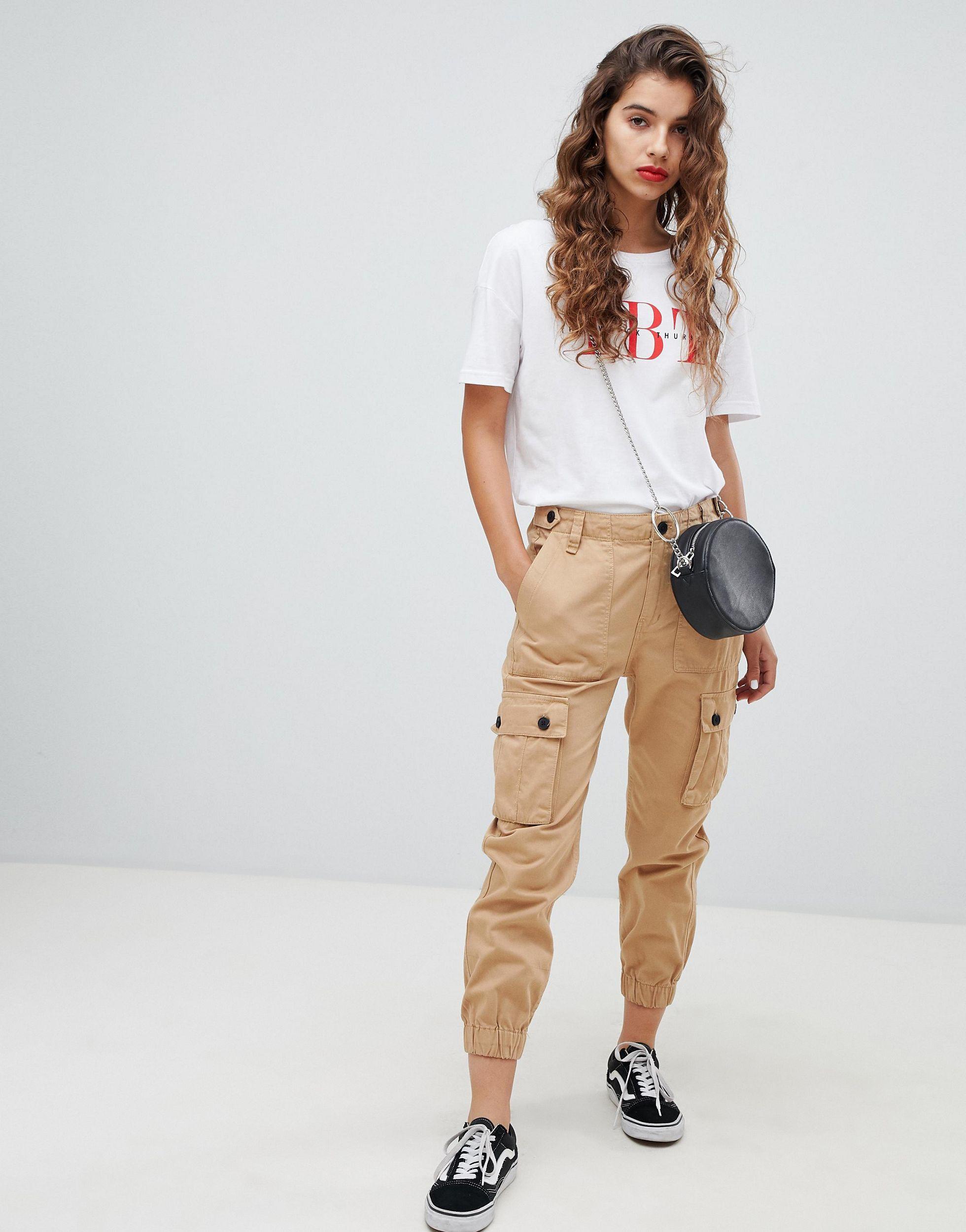 Bershka Utility Cargo Trousers in Natural | Lyst UK