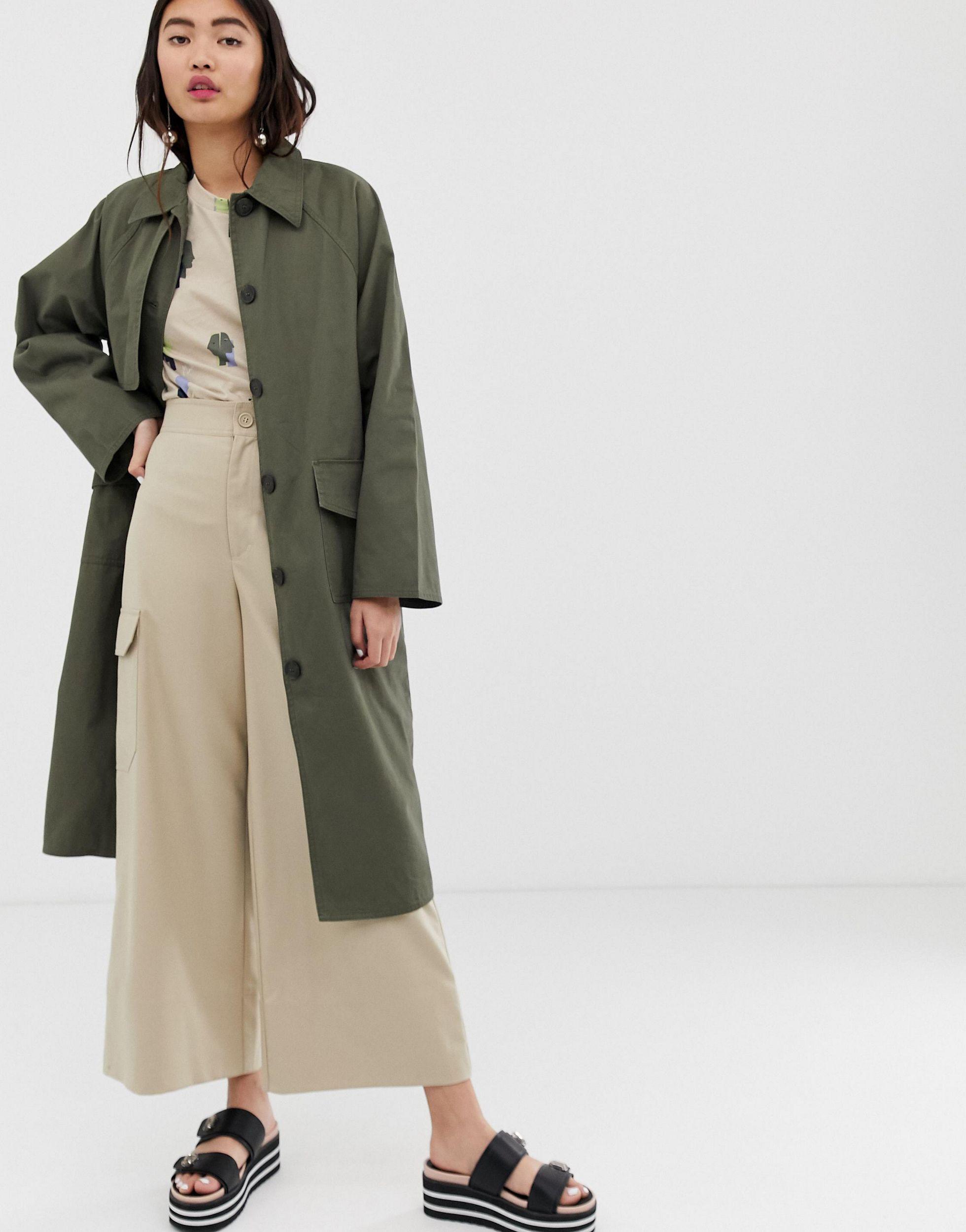 Monki Denim Oversized Utility Style Lightweight Coat in Green - Lyst