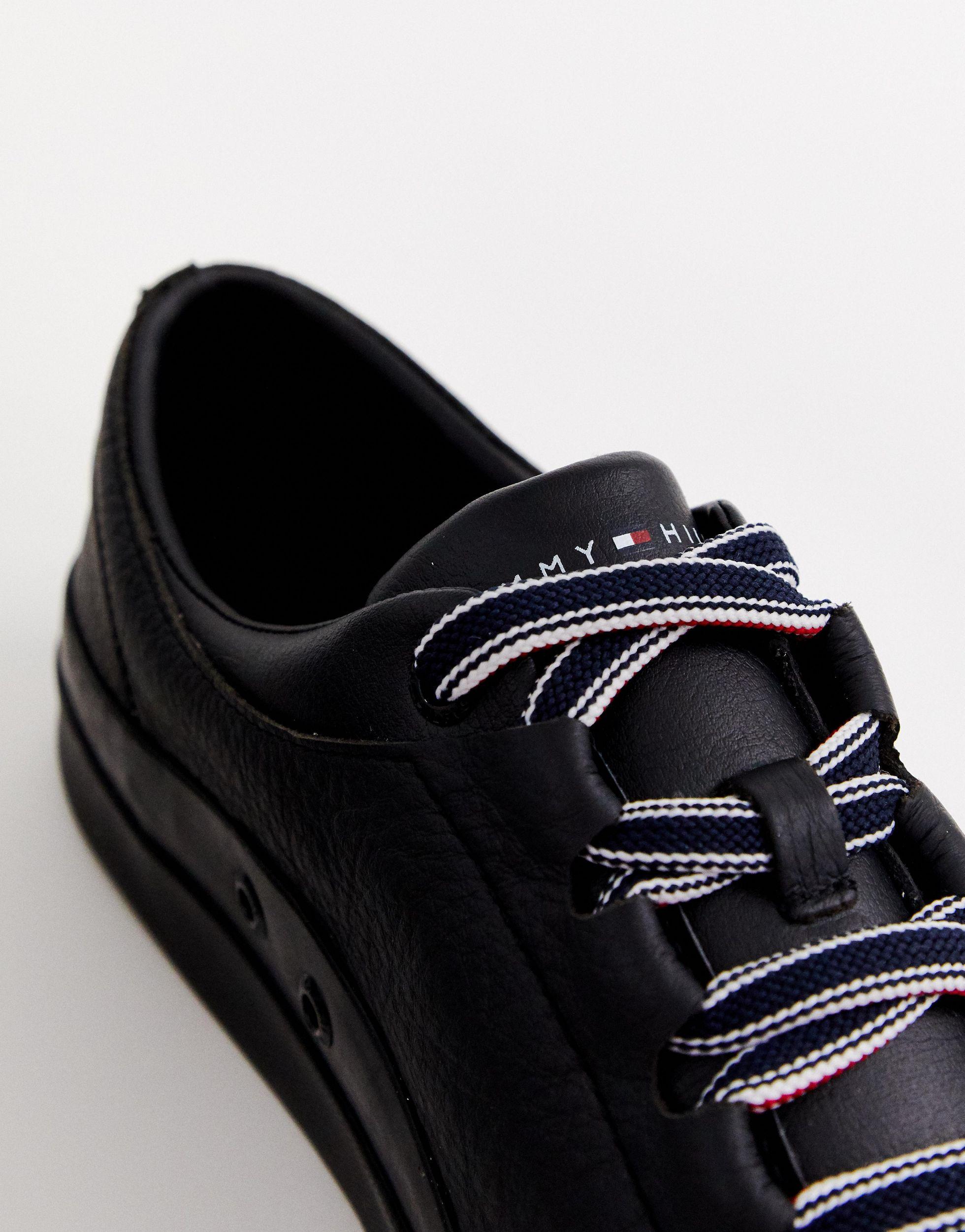 Tommy Hilfiger Corporate Stripe Leather Low Sneaker in Black for Men - Lyst