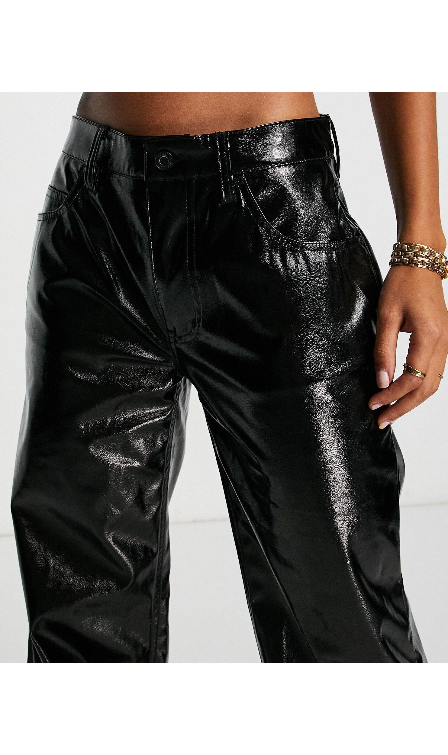 AFRM Ultra Low Rise Faux Leather Wide Leg Trousers in Black
