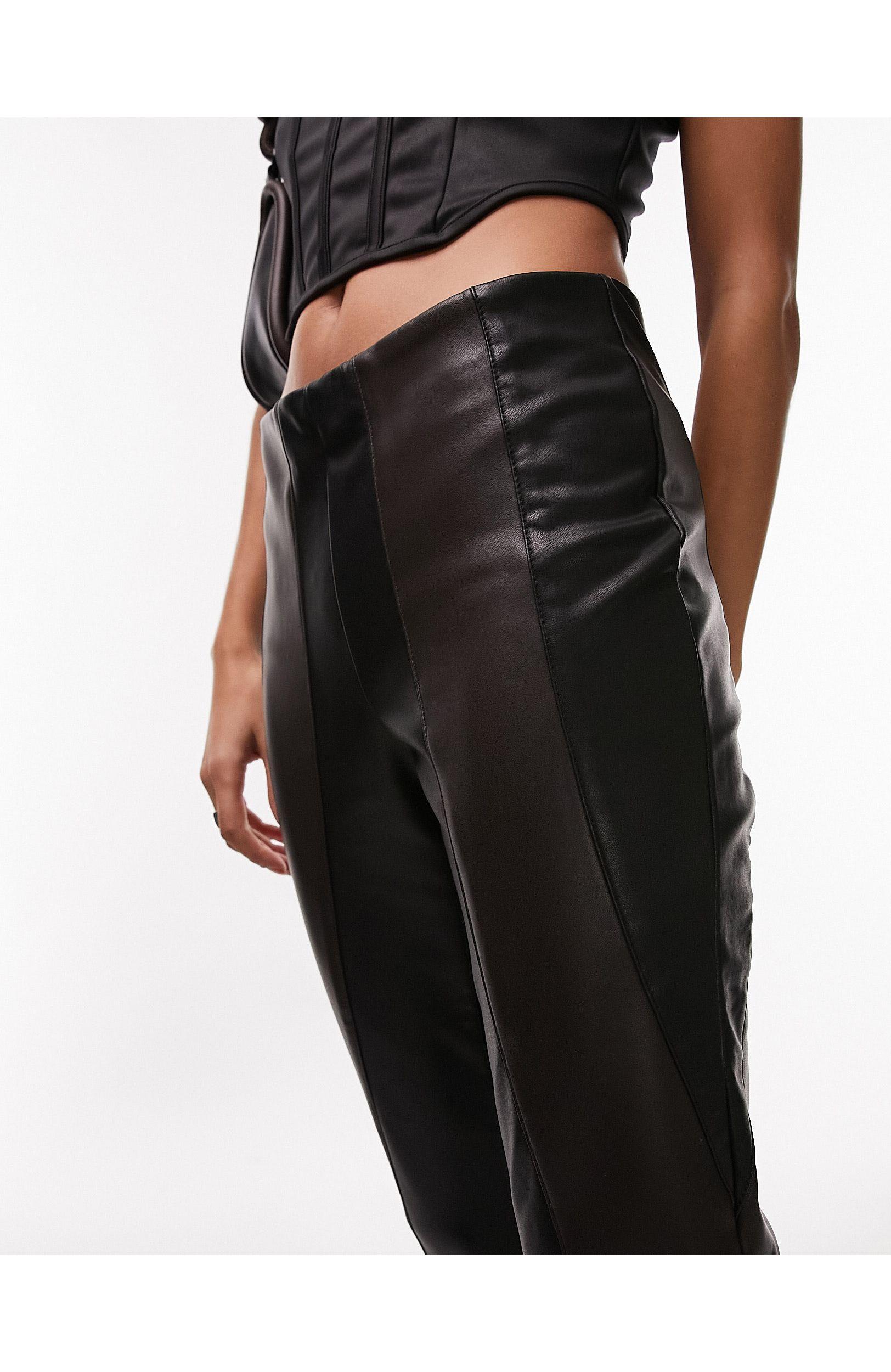 TOPSHOP Faux Leather Contrast Panel Seamed Skinny Flare With Split Hem in  Black | Lyst