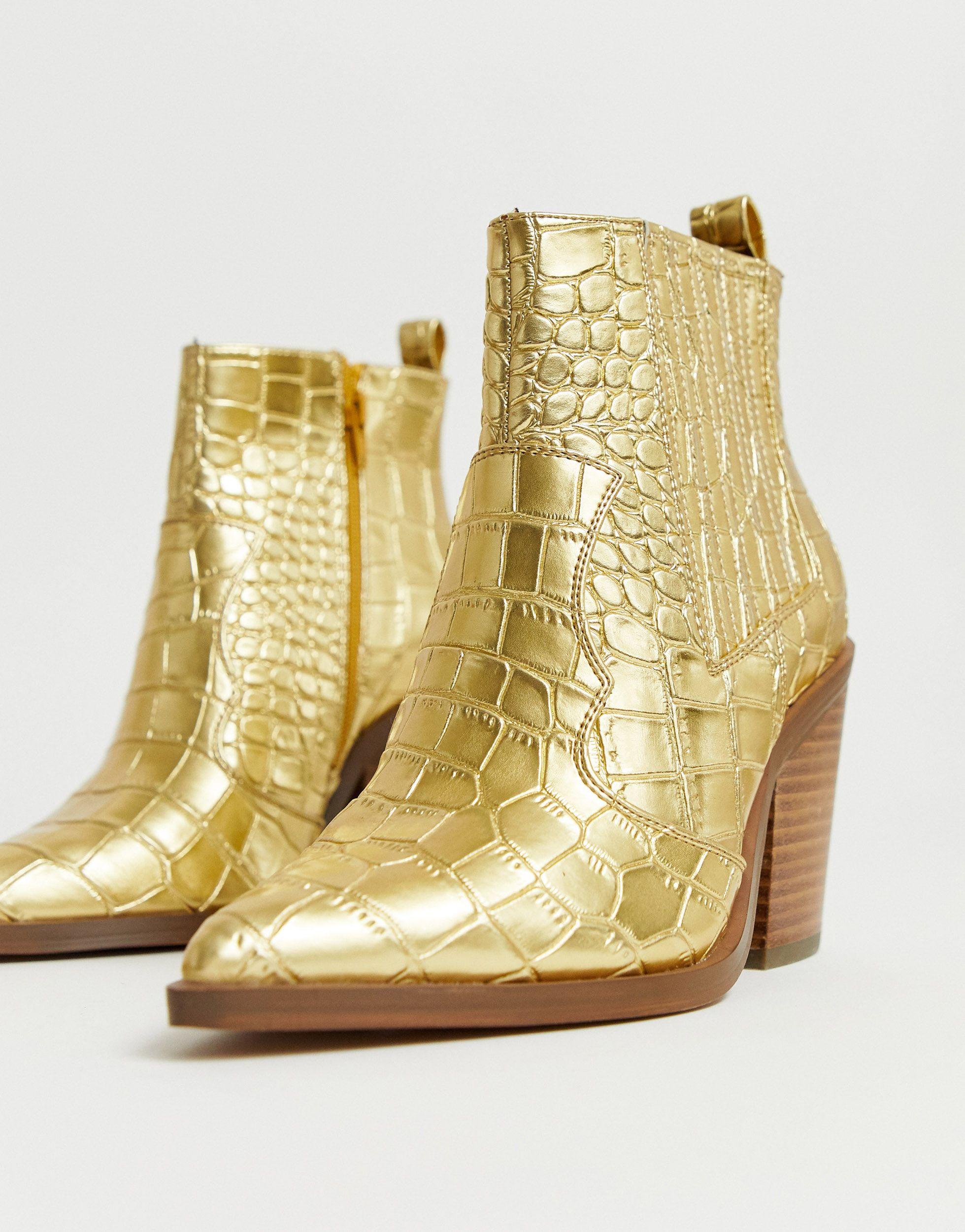 ASOS Wide Fit Elliot Western Boots in Metallic | Lyst