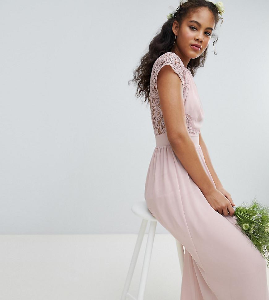 tfnc maxi bridesmaid dress with scalloped lace and open back