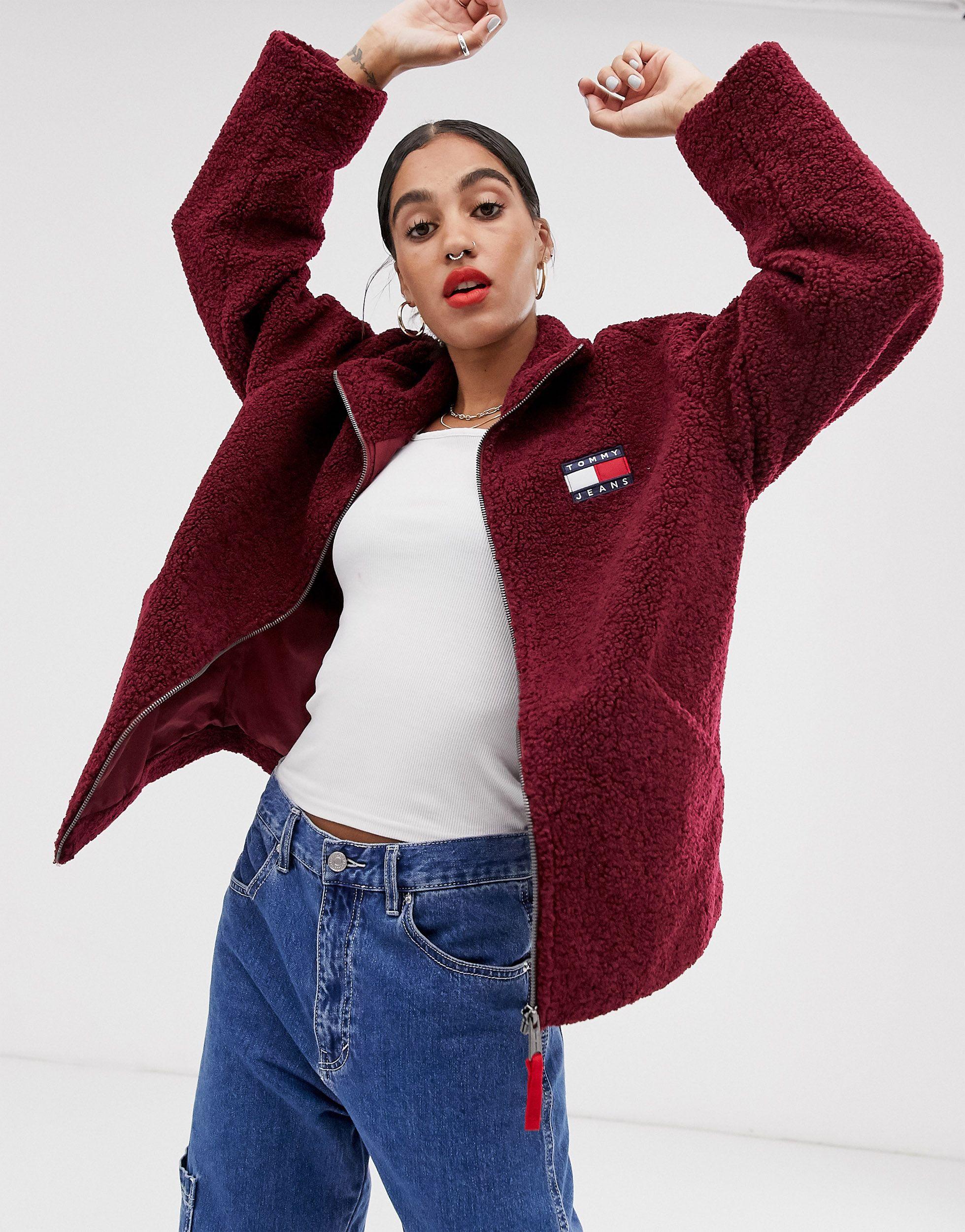 Tommy Hilfiger Fleece Sherpa Jacket in Red - Lyst