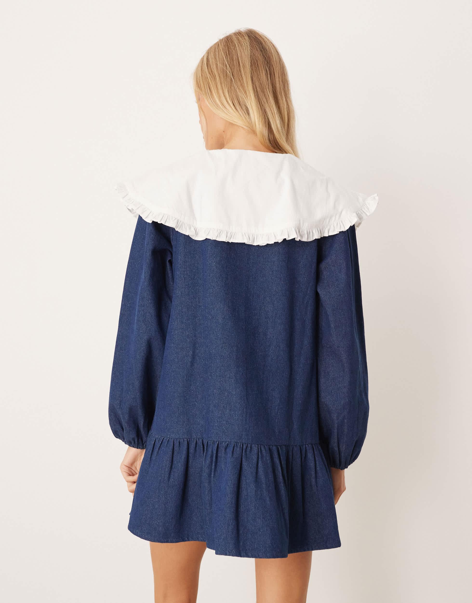 Neon Rose Oversized Removable Collar Denim Mini Smock Dress in Blue | Lyst
