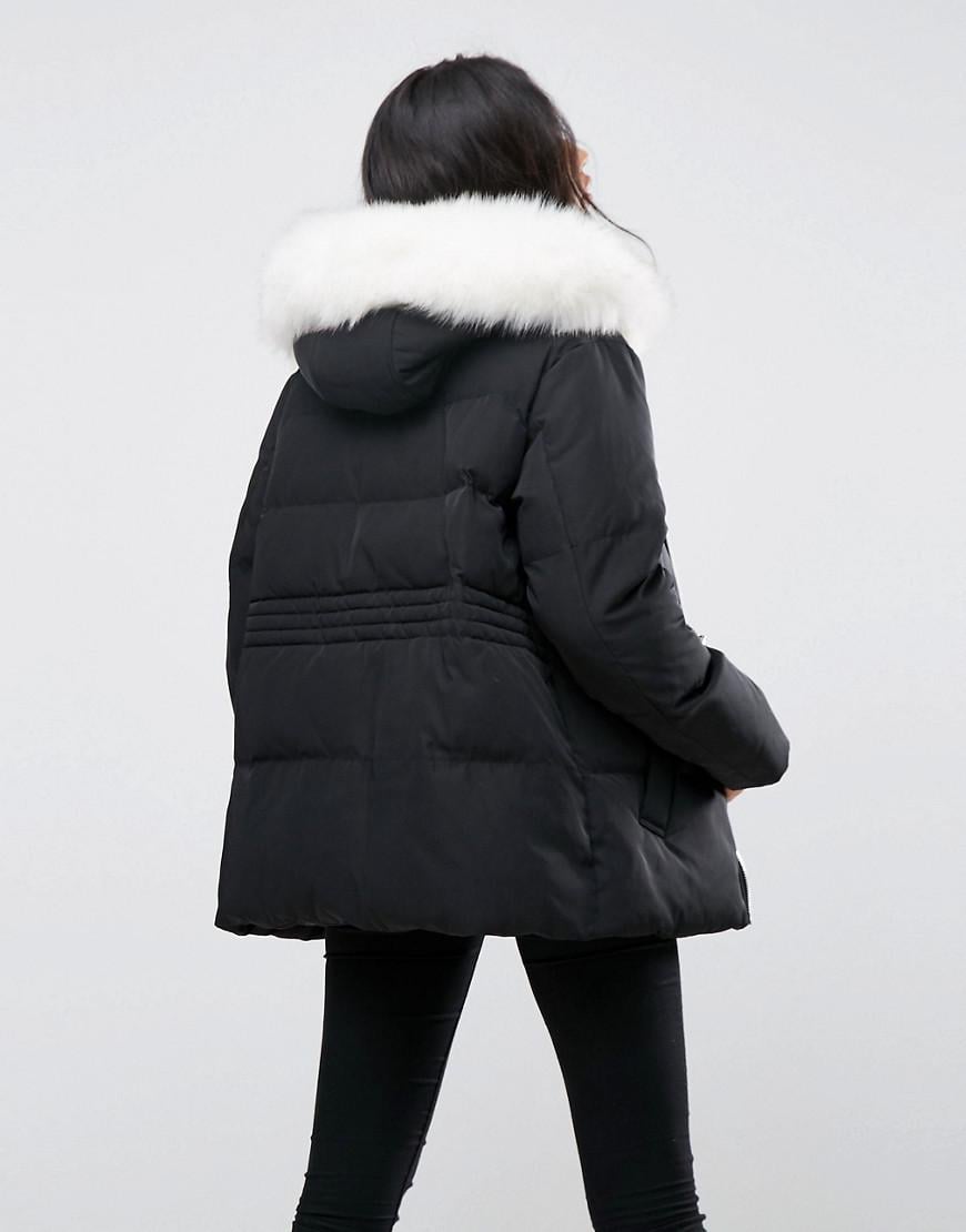 Black Puffer Coat With White Fur Hood | eduaspirant.com