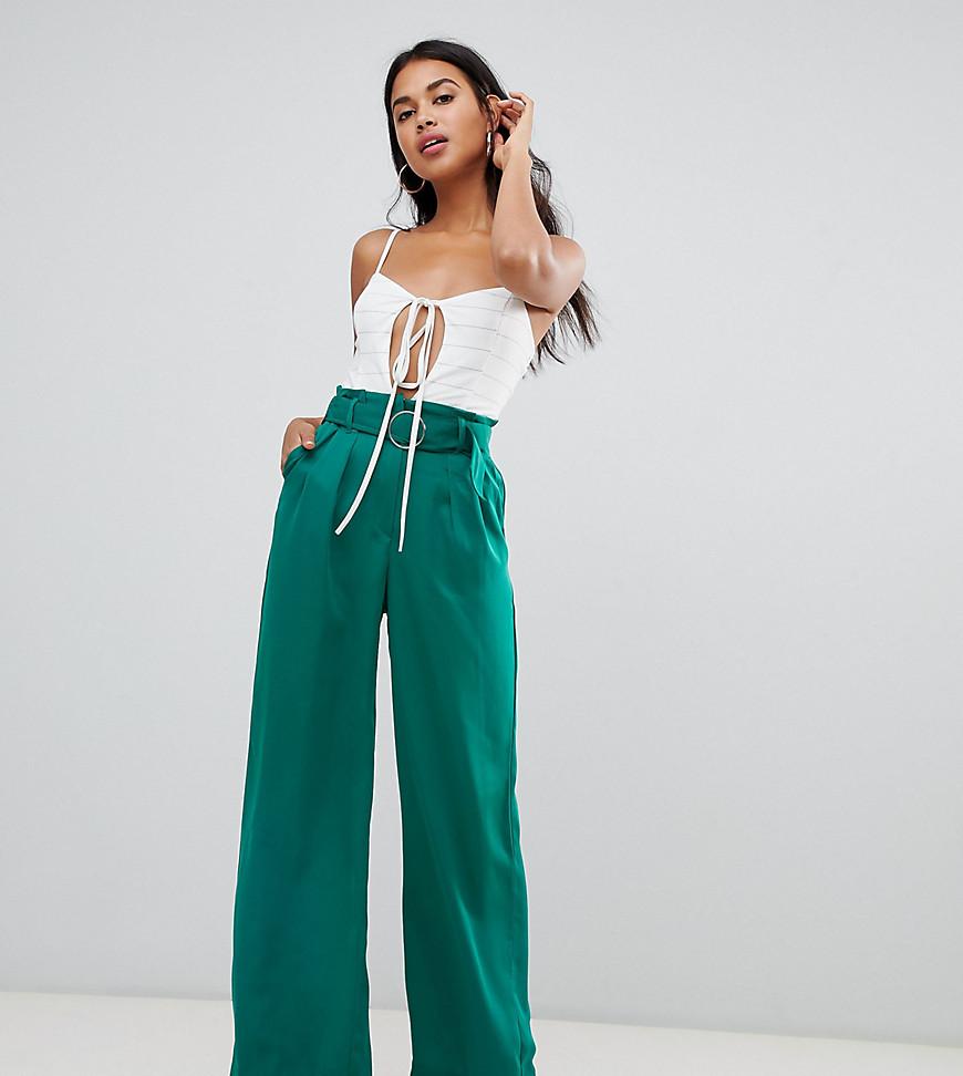 Bershka Wide Leg Pants With Dring Tie In Green - Lyst