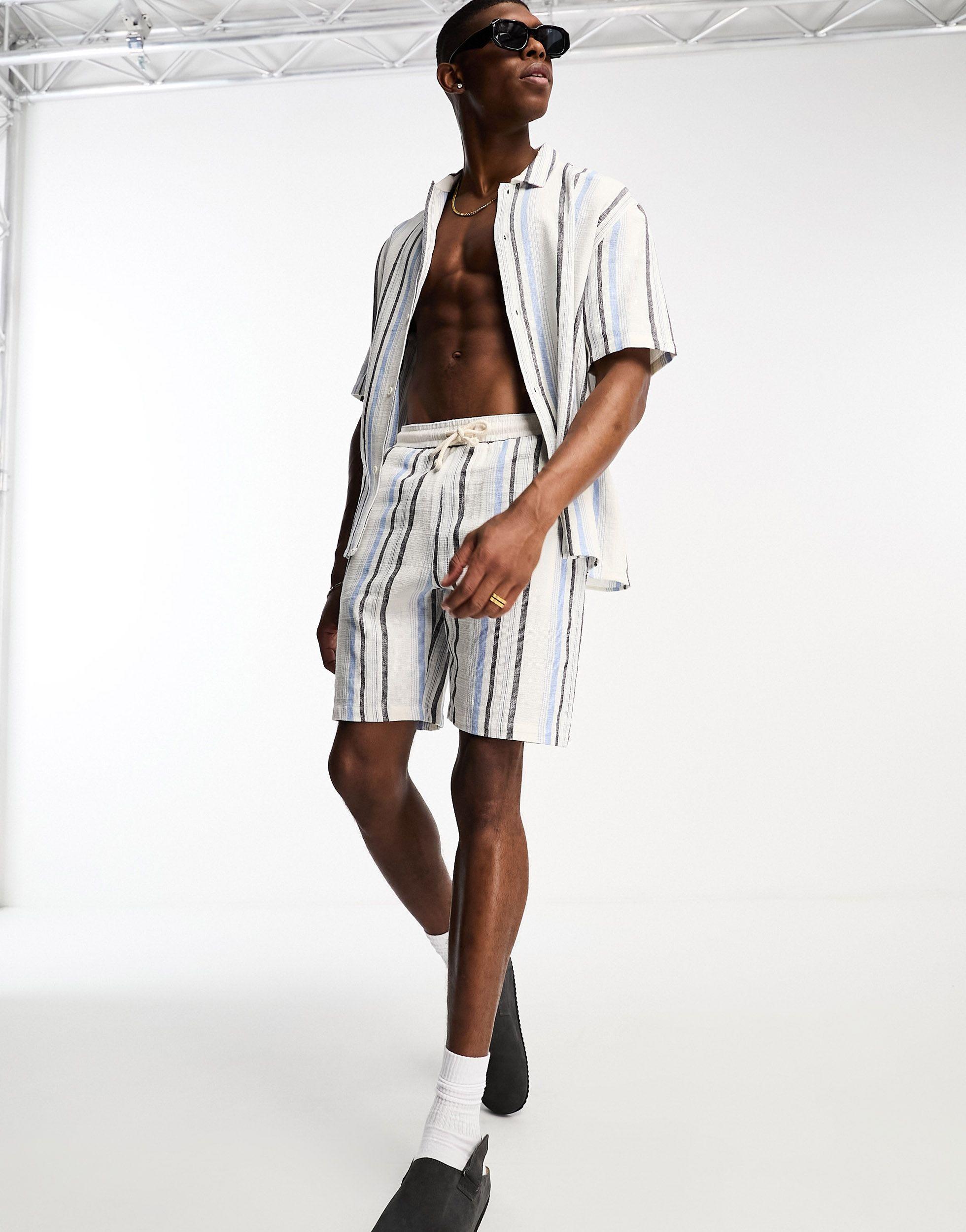Bershka Texture Stripe Short in White for Men | Lyst