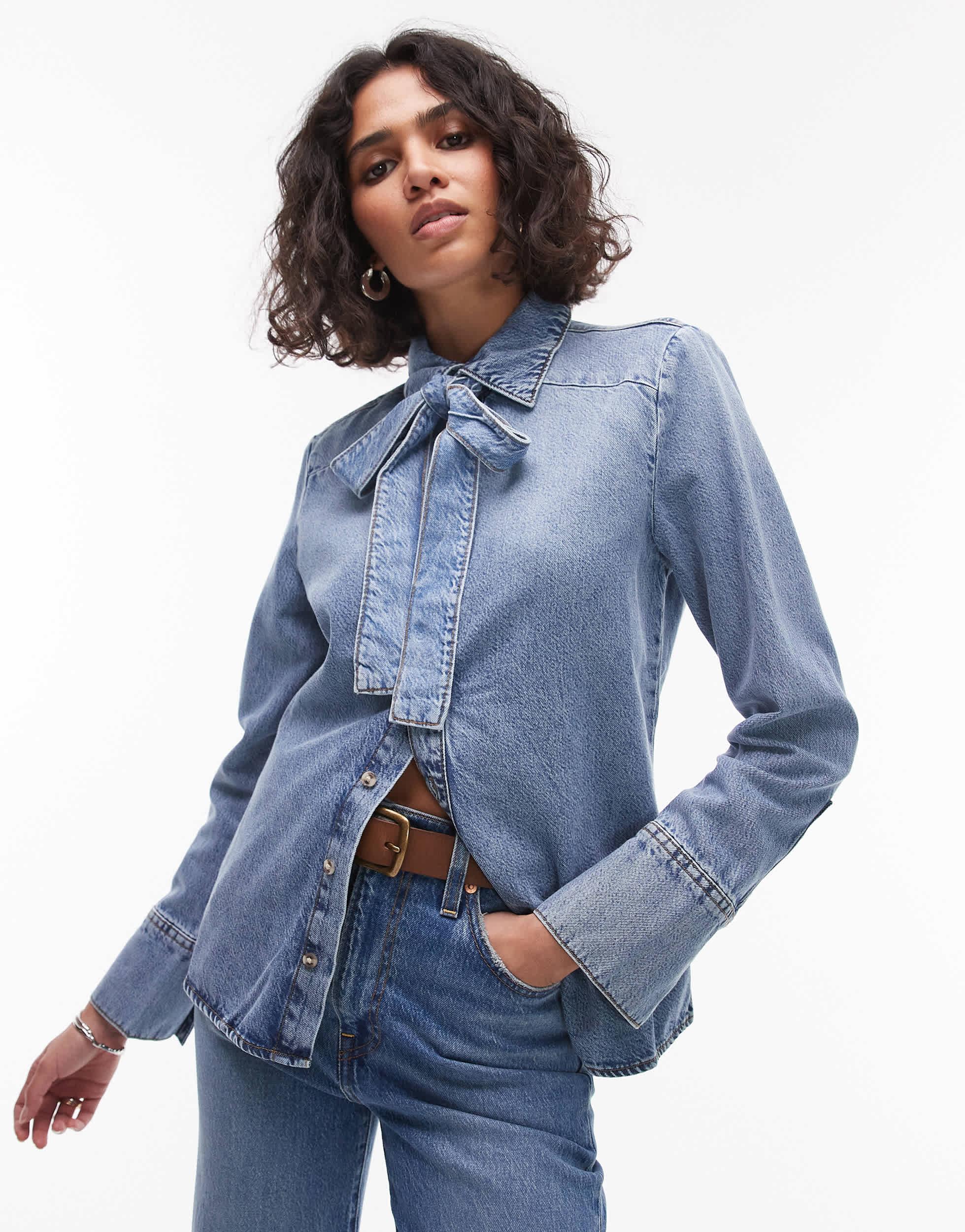Denim Chemise Noeud Femme Chemise En Jean Avec Nœud Mango En