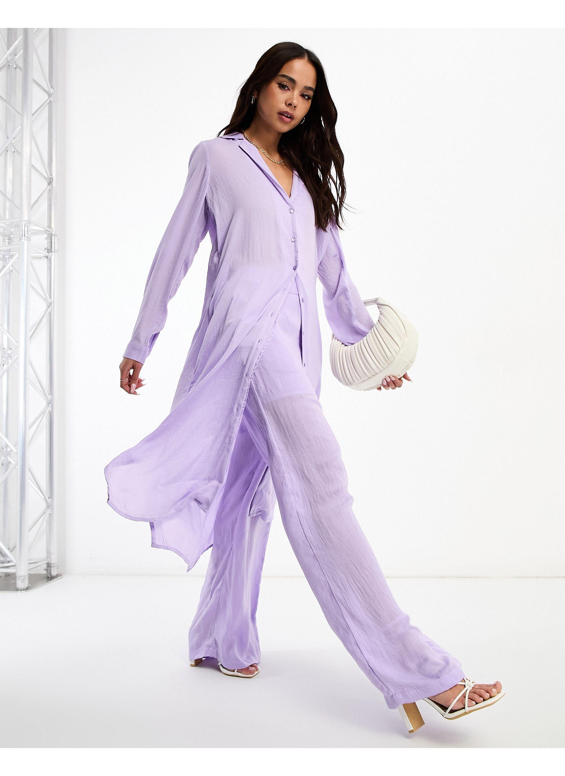 Vero Moda Aware Slinky Longline Shirt Co-ord in Purple | Lyst
