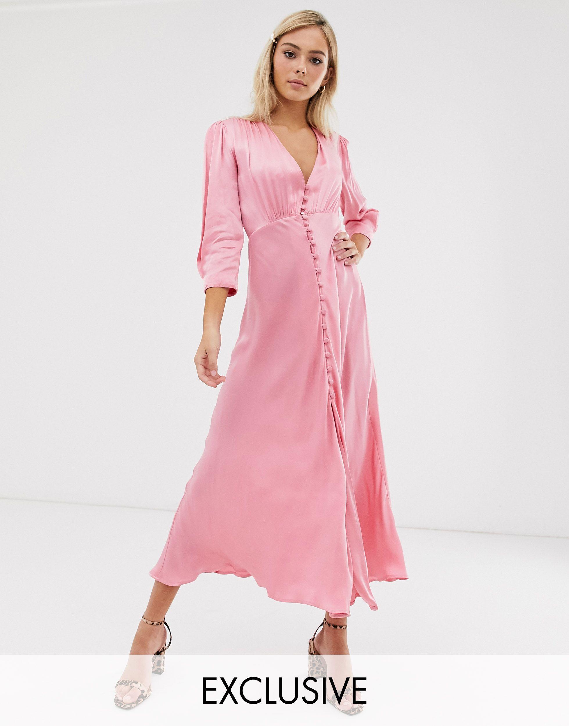 Maddison robe mi longue en satin boutonnee sur le devant en exclusivite Ghost en coloris Rose Lyst