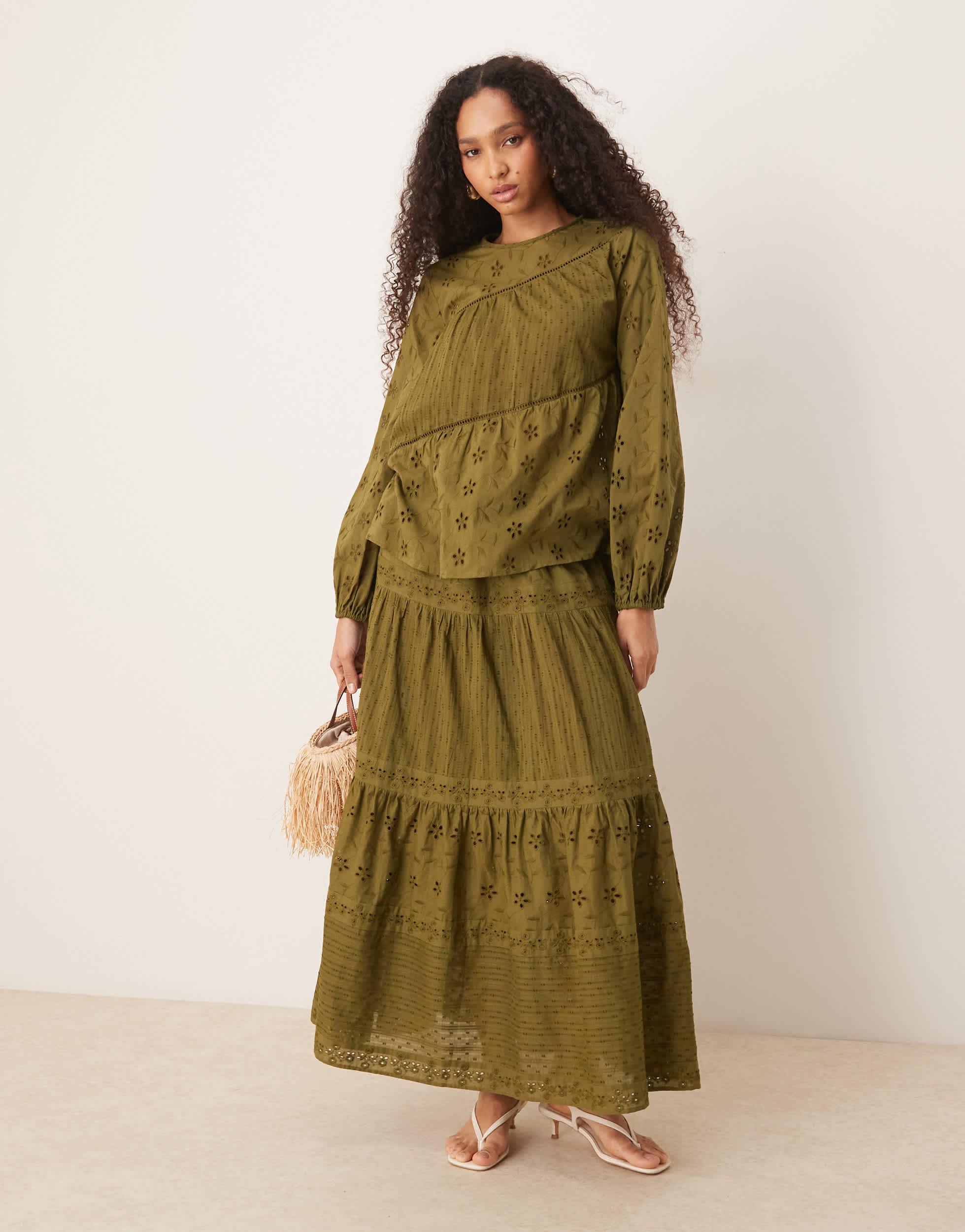 asos green broderie dress And Lace Mix Tiered Maxi Skirt in Rosie's Closet